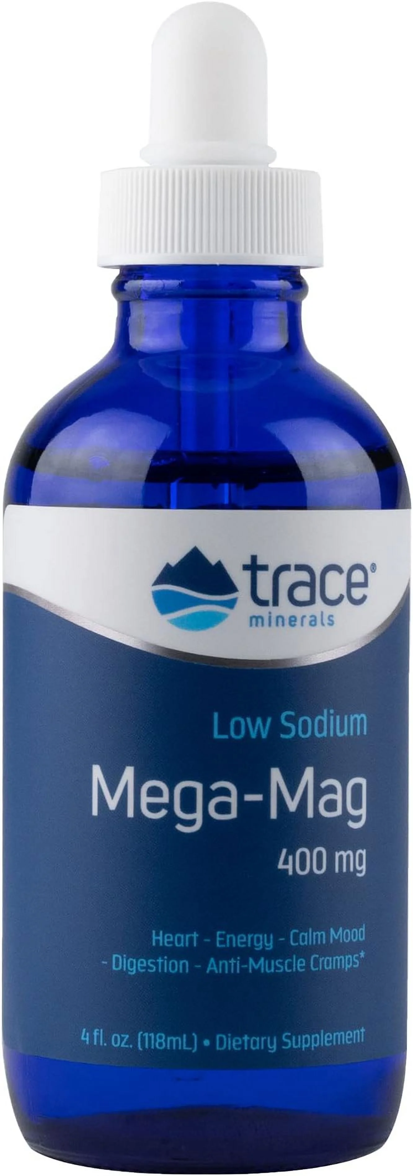 Trace Minerals | Mega-Mag 400 mg Liquid Magnesium Chloride | Supports Normal Heart Health, Calm Mood, Digestion, Sleep | Helps with Muscle Cramps | 30 Servings, 4 fl oz (1 Pack)