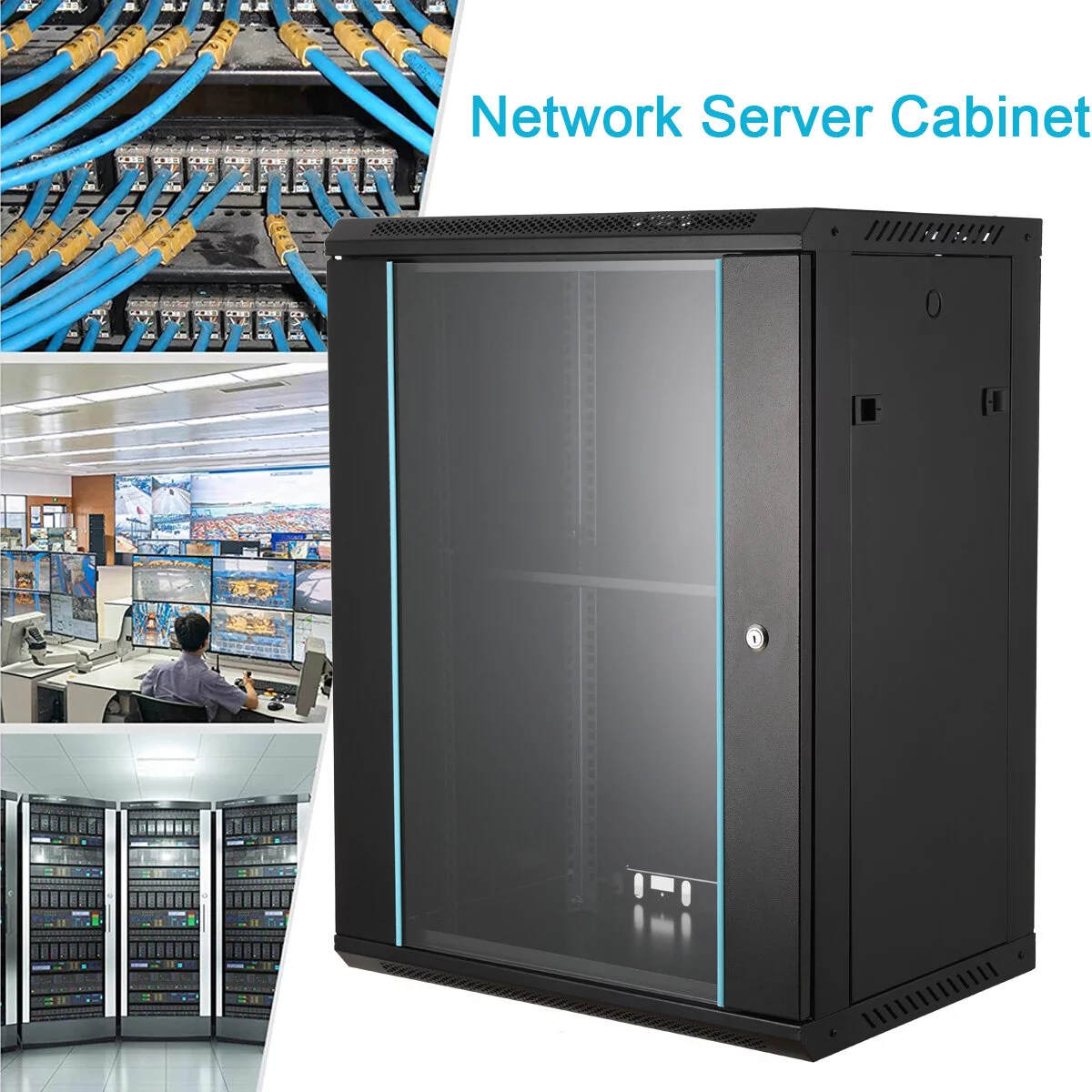 ECUTEE 15U Wall Mount Network Server Data Cabinet IT Enclosure Rack Glass Door Lock