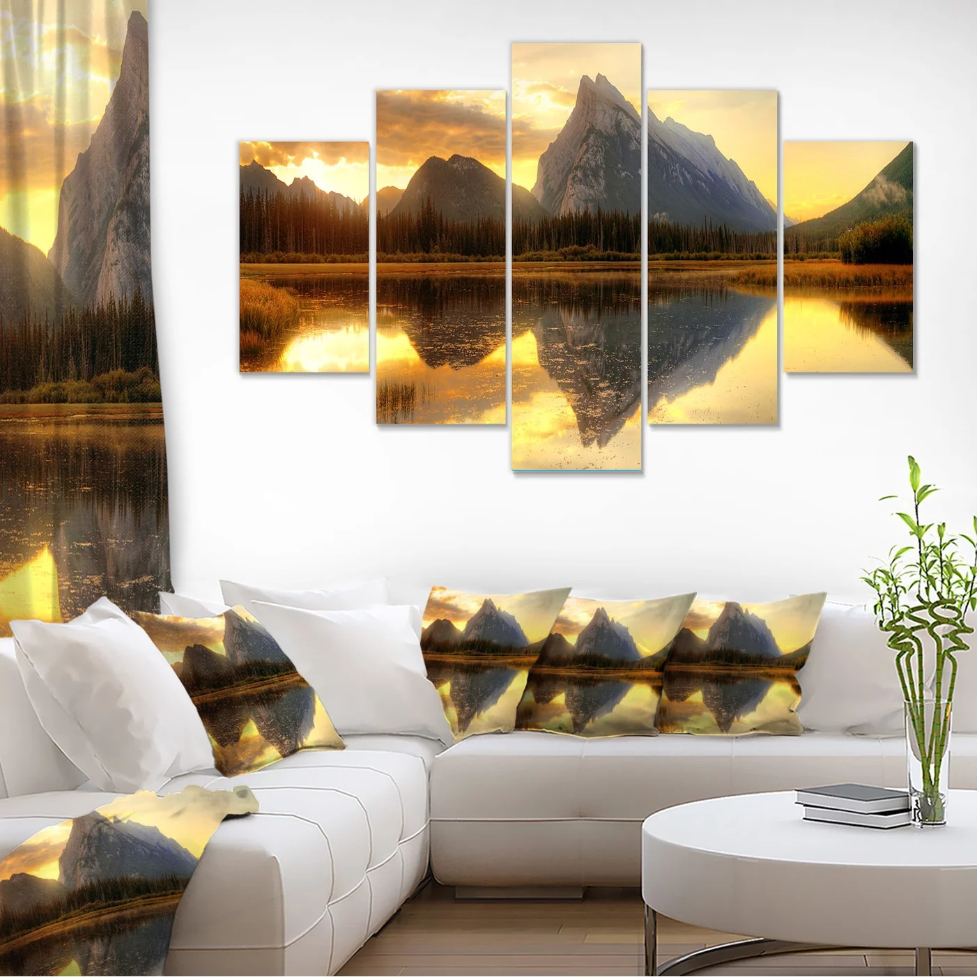 Design Art Vermillion Lake Sunrise in Banff Park 5 Piece Wall Art on Wrapped Canvas Set