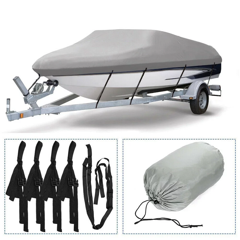 PEVA Waterproof Heavy Duty Boat Cover Protector Dustproof Trailerable V-Hull Runabouts With Storage Bag Gray 11-22ft