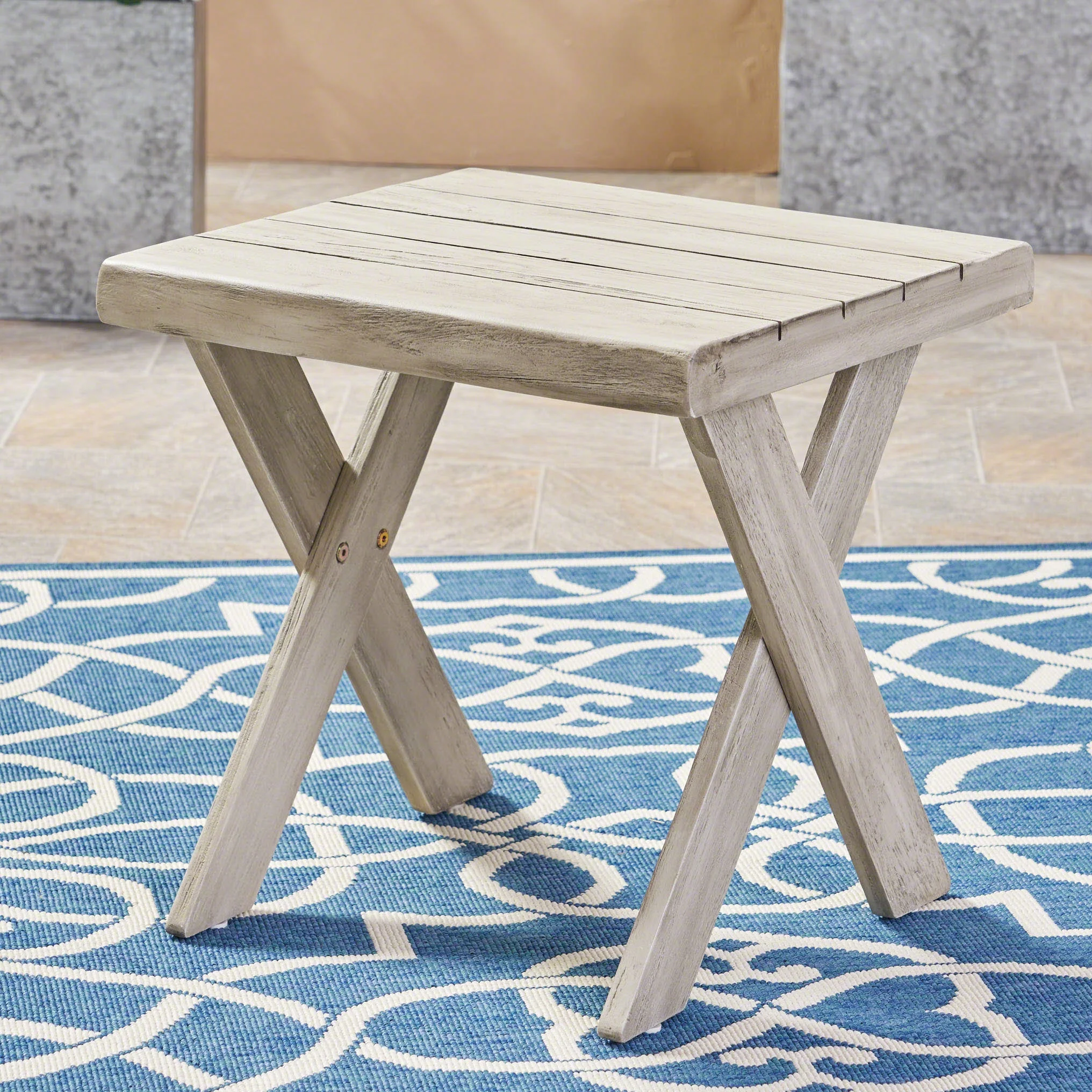18 Inches,Need To Be Assembled,Handmade,Made of Acacia Wood with Sandblasted Teak Veneer,This Side Table Includes A Classic Cross Base for A Simple and Effective Setting,Eaglewood Side Table