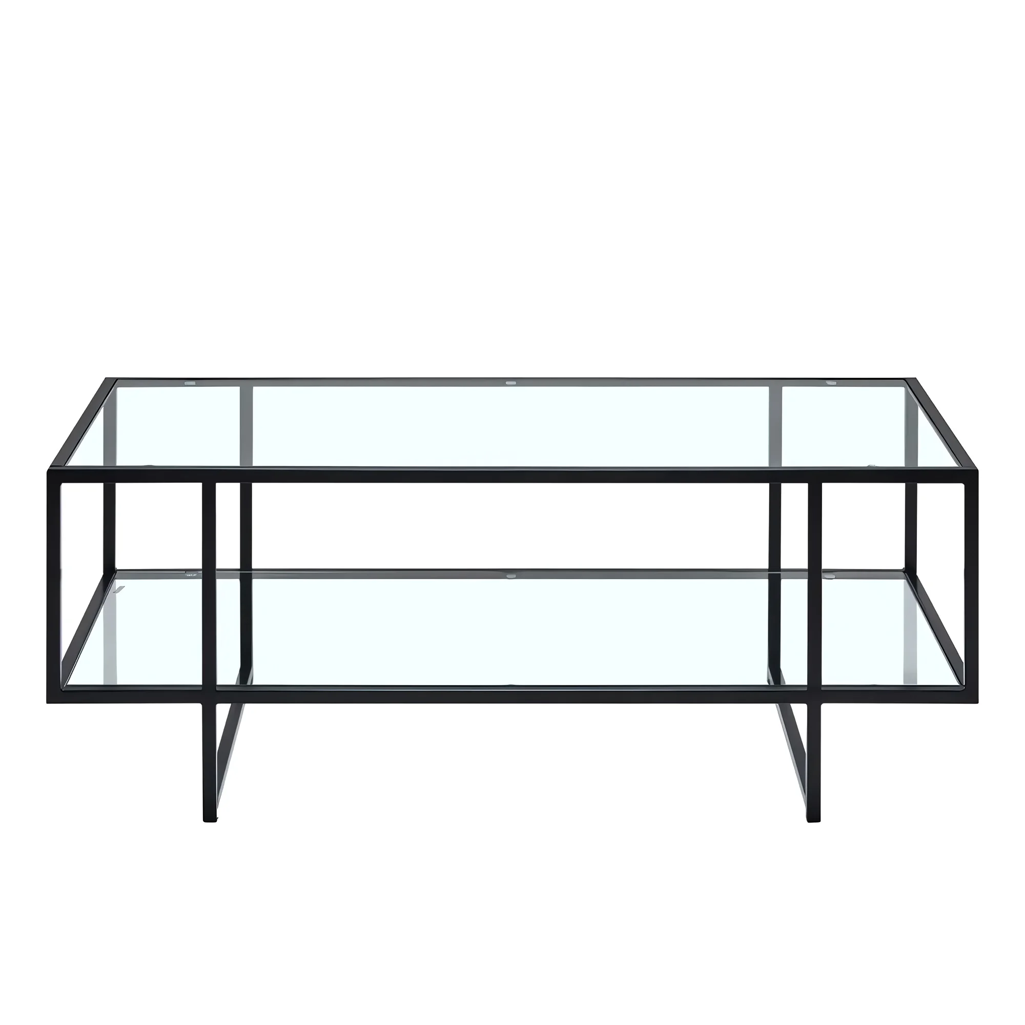 Glass Coffee Table with Storage, 120 x 60cm Modern Rectangle Glass Top Table with Metal Frame for Home, Living Room - KJS-00358