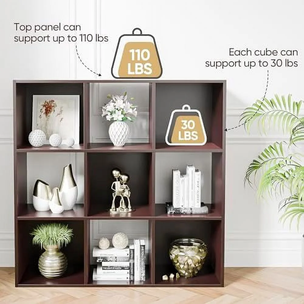 9 Cubes   Organizer  3-Tier Wooden Open Bookshelf Cabinets with Removable Back Panels for Home  Bedroom  Living Room(Natural)