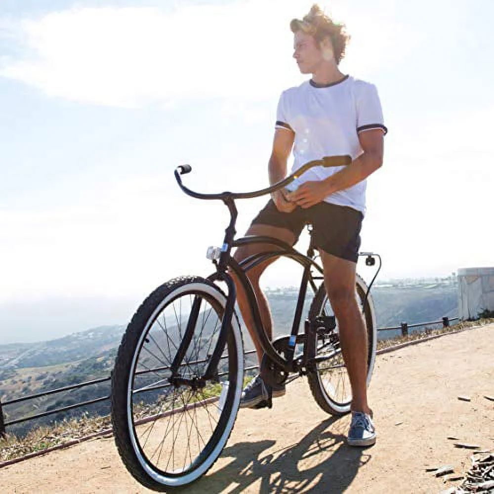 sixthreezero Around the Block Men's 26 In. 7-Speed New Beach Cruiser Bicycle with Rear Rack, Steel Cloud