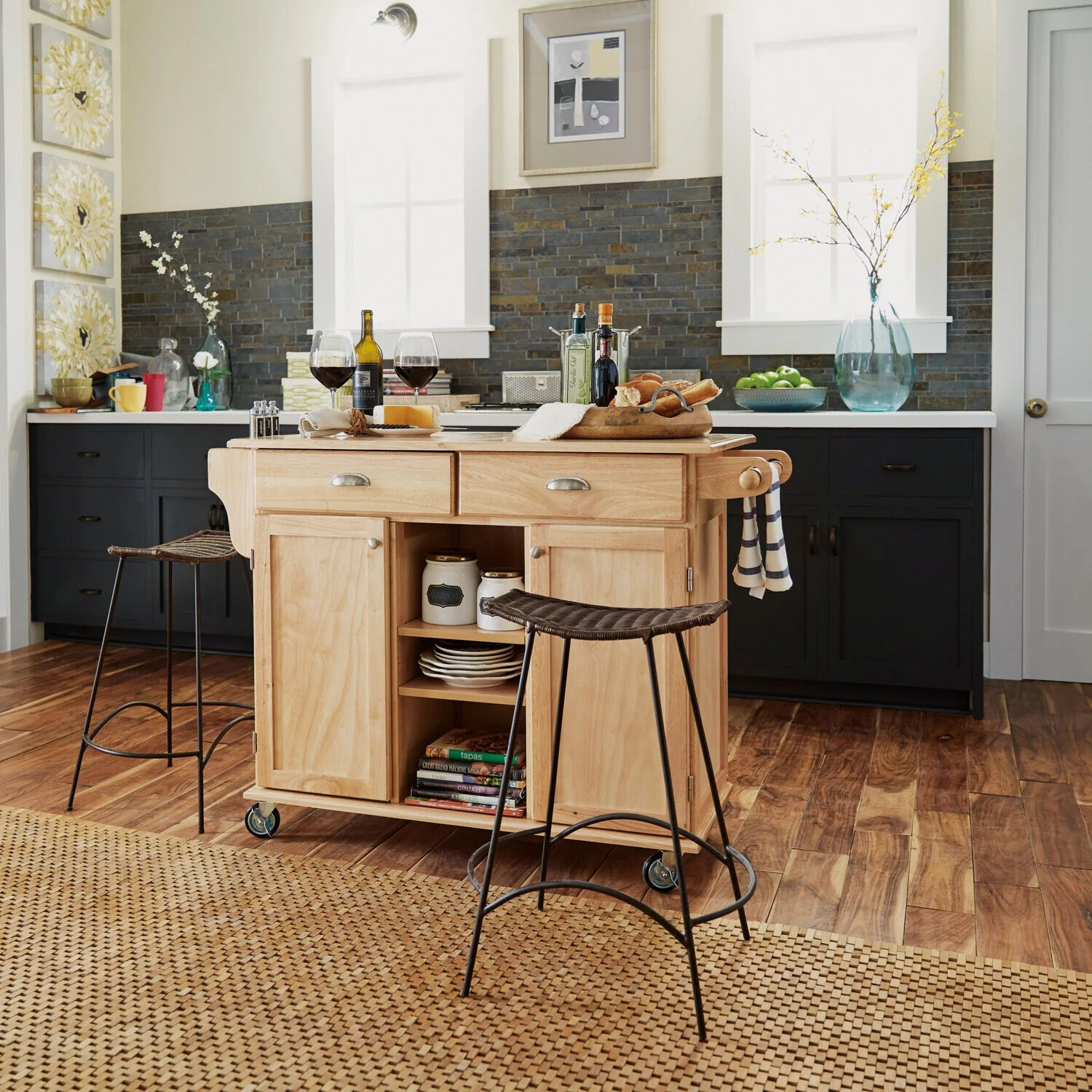 Homestock Farmhouse Fresh Brown Wood Kitchen Cart