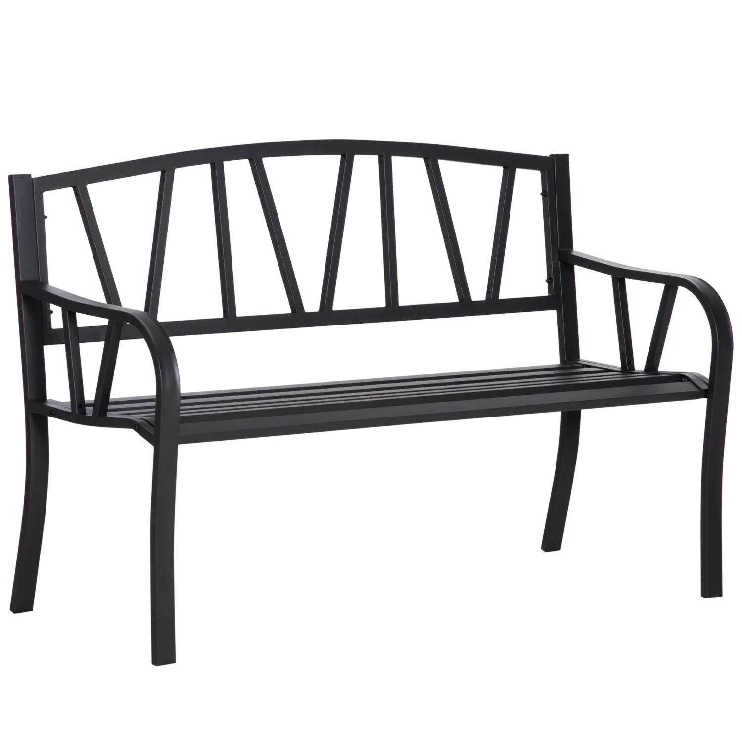 ZJbiubiuHome 50” Metal Garden Bench  Black Outdoor Bench for 2 People  Park-Style Patio Seating  Decor with Smooth Armrests  Slatted Seat and Backrest  Black