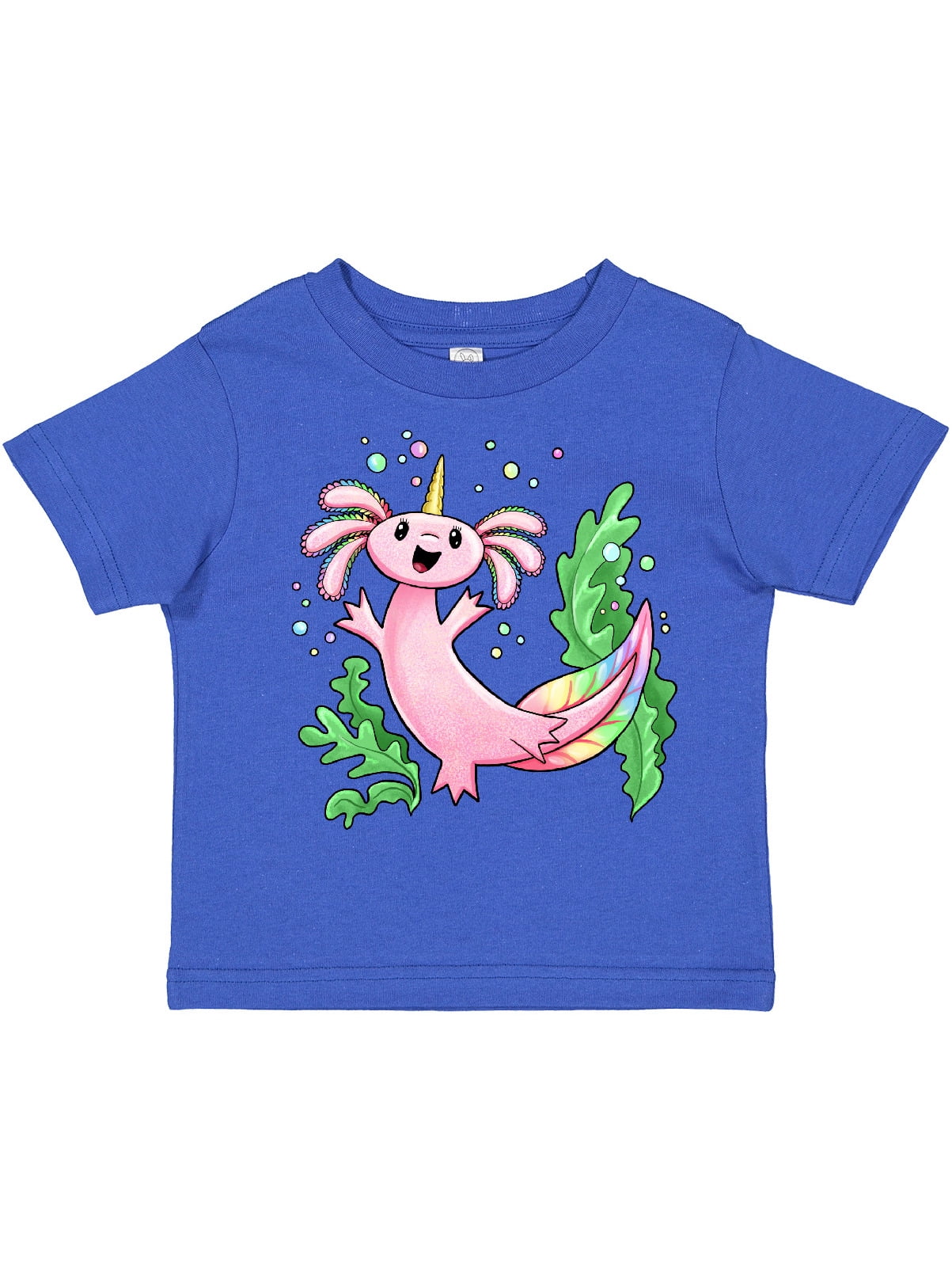Inktastic Axolotl Unicorn with Rainbow Tail, Bubbles and Seaweed. Boys or Girls Toddler T-Shirt