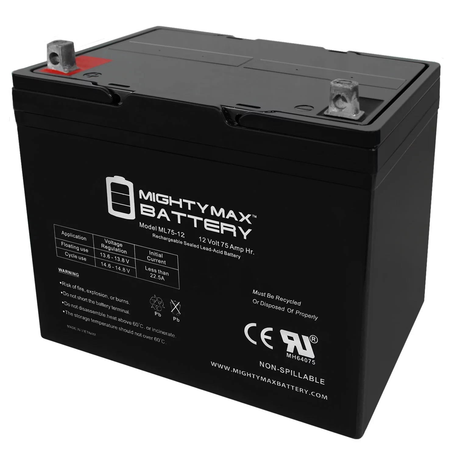 ML75-12 12V 75Ah Battery for Teftec Wheelchair MFC200, EBP 24E