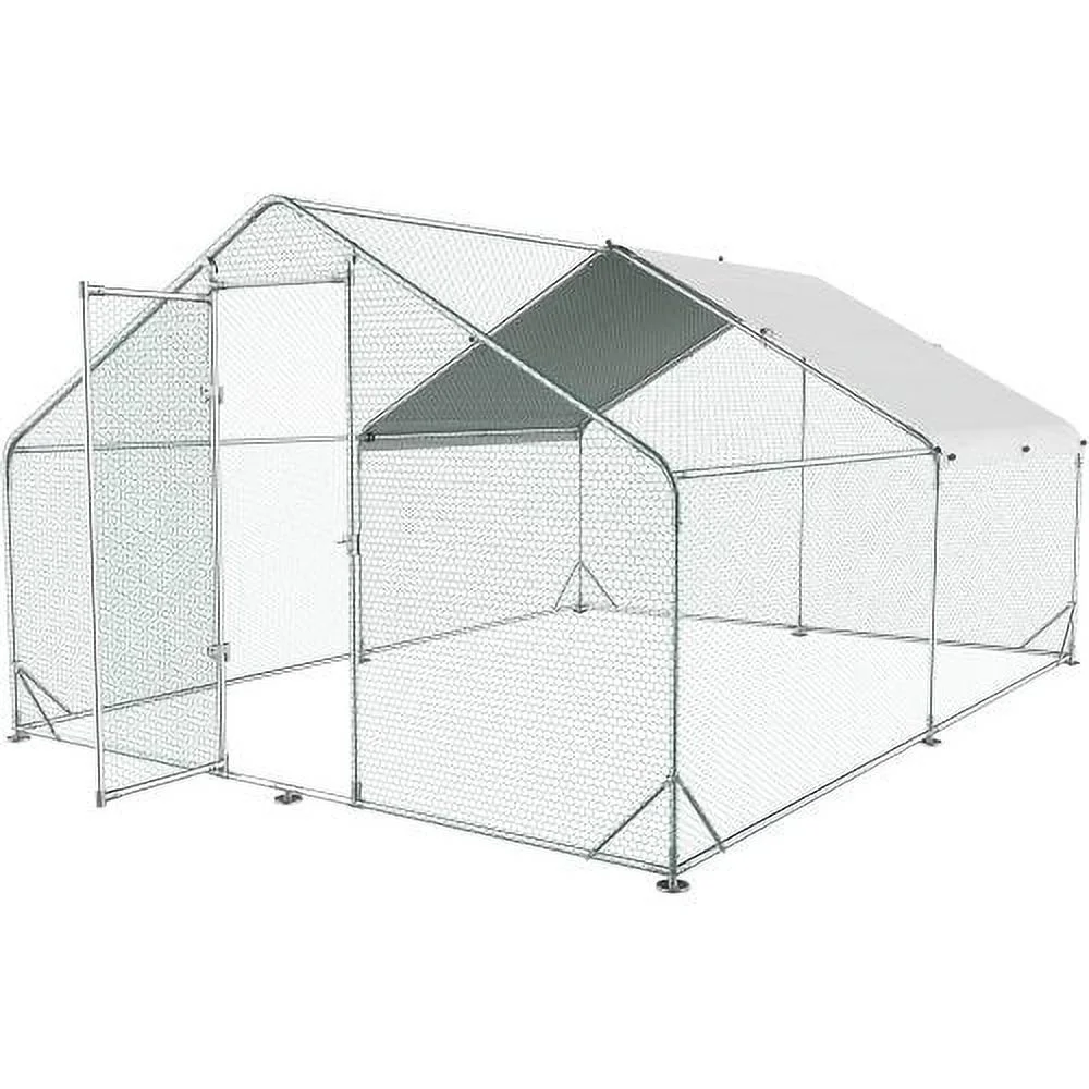 Large Metal Chicken Coop Walk-in Poultry Cage Hen Run House Rabbits Habitat Cage Spire Shaped Coop with Waterproof and Anti-Ultraviolet Cover (13.1' L x 9.8' W x 6.4' H)