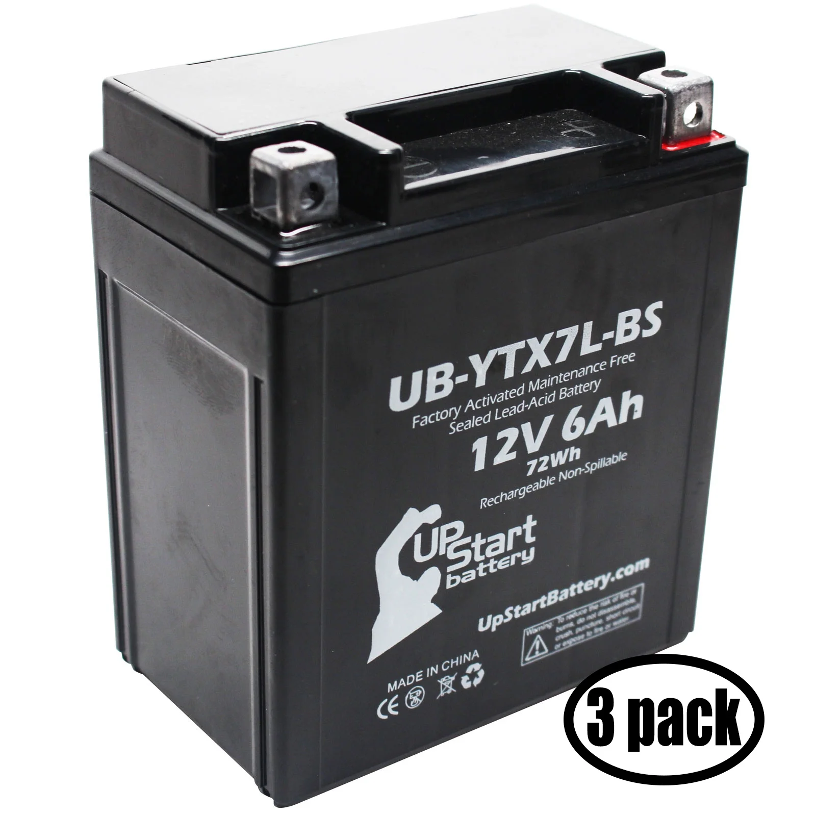 3-Pack UpStart Battery Replacement for 2012 Aprilia RS4 125 125CC Factory Activated, Maintenance Free, Motorcycle Battery - 12V, 6Ah, UB-YTX7L-BS