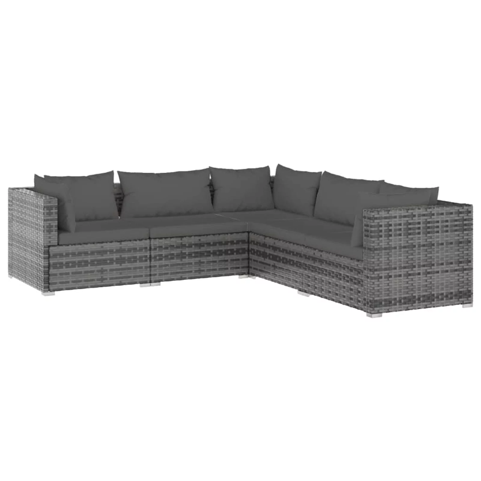 Anself 5 Piece Patio  Set Cushioned Conversation Sets Gray Poly Rattan Sectional  Furniture for Patio, Backyard, Balcony, Laawn