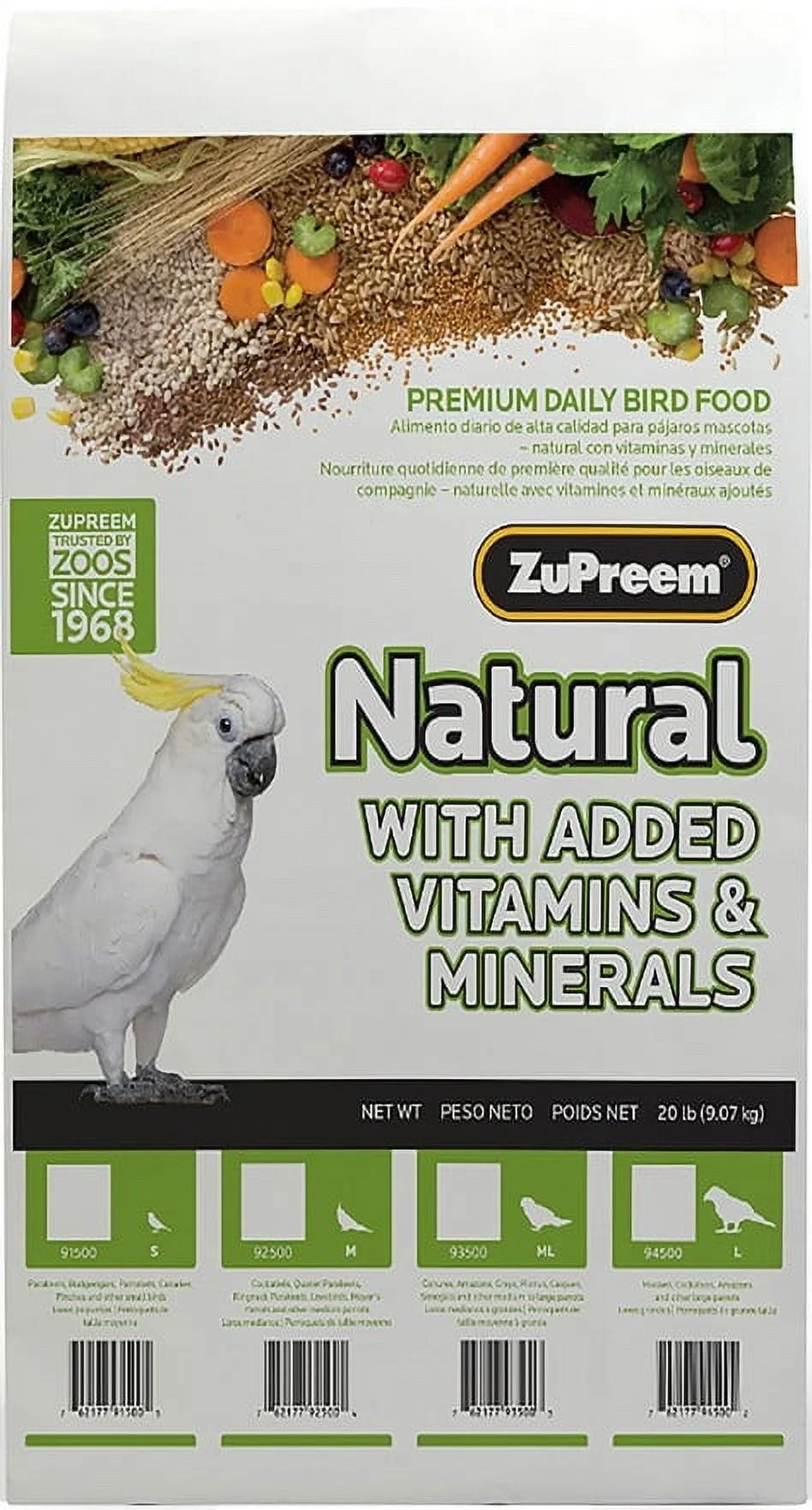 ZuPreem Natural with Added Vitamins, Minerals, Amino Acids Bird Food for Medium Birds [Bird Cockatiel Food, Bird Supplies] 40 lb (2 x 20 lb)