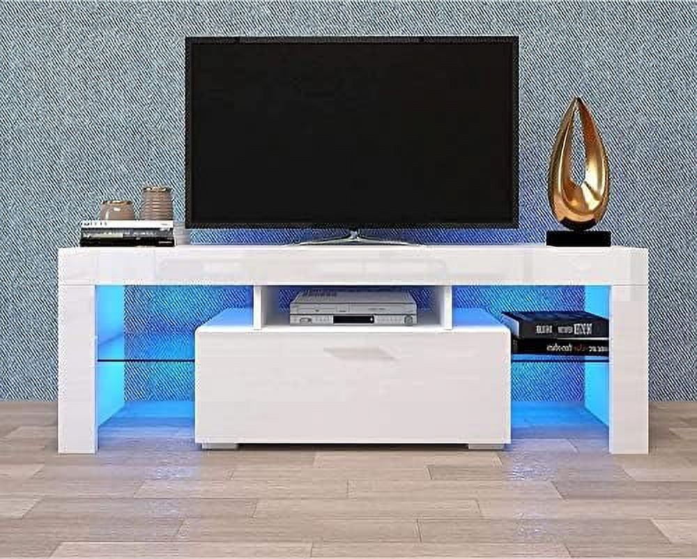 YPDCHB LED TV Stand for 55 inch TVs 20 Minutes Quick Assembly - High Gloss Entertainment Center with  Cabinets  Media Console Table Living Room Television Stands