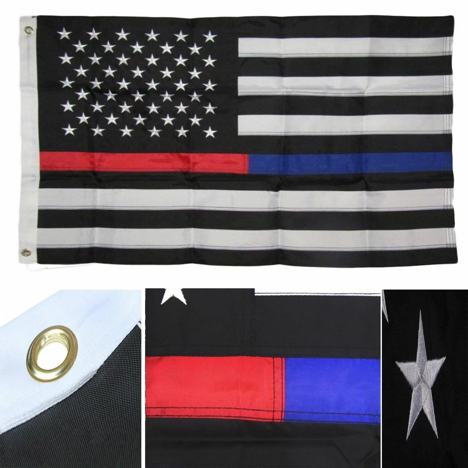 4x6 Embroidered Sewn Thin Red Blue Line USA American 210D Nylon Flag 4'x6'