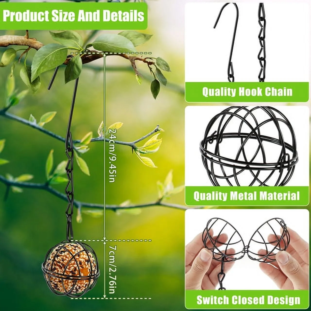 TwoLLL  Ball Metal Bird Feeder Set Bird Feeding Station Kit Hanging Hummingbird Feeders Squirrel Proof Bird Feeders Outdoor Garden Decor