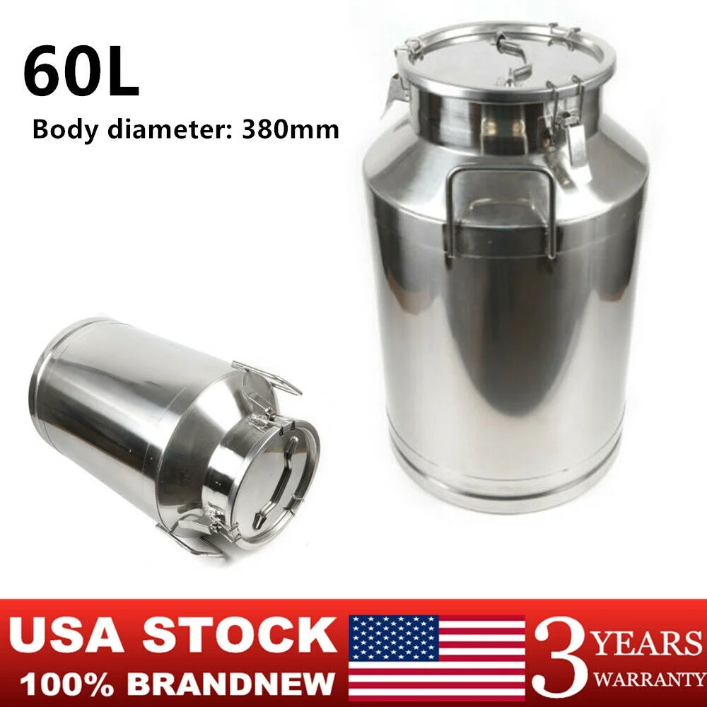60L Barrel Milk Can Wine Beer Whiskey Storage Tank Heavy-gauge Stainless Steel with Silicone Seal One piece Can with Added Support Bottom and Top