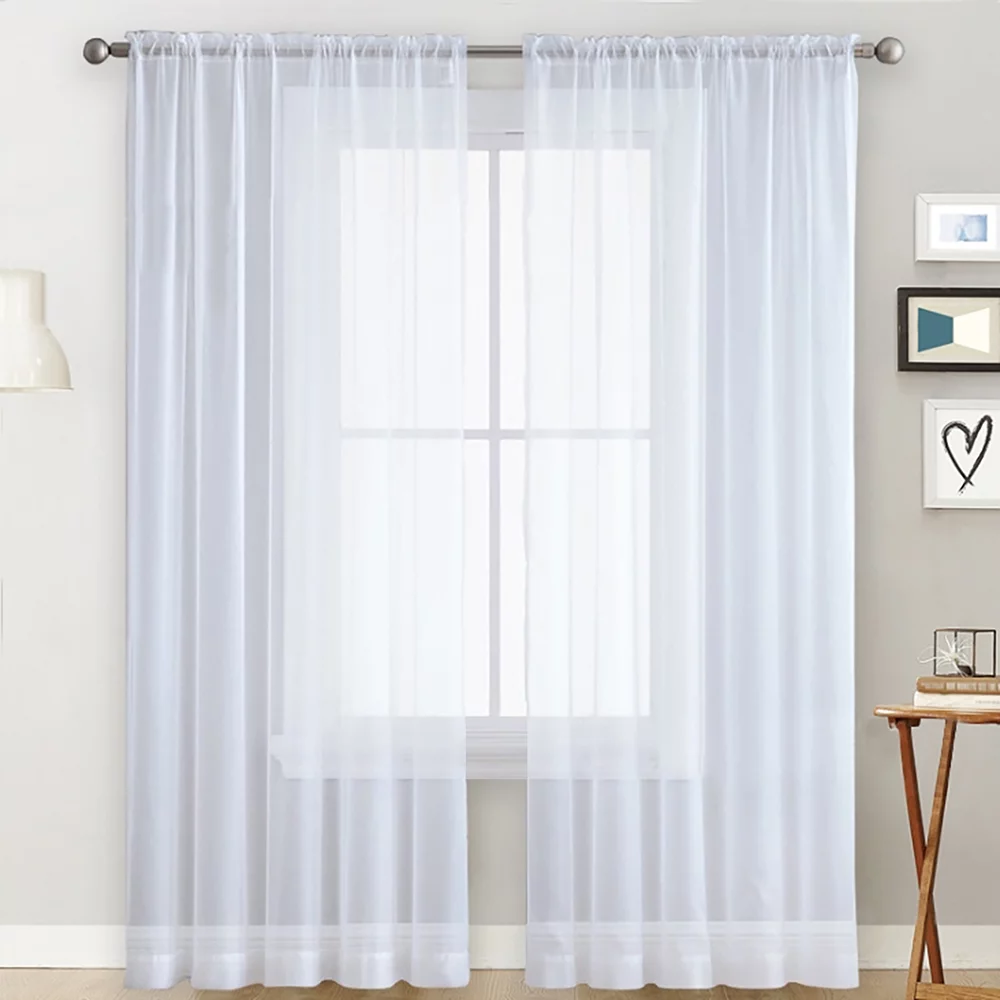 Htovila Sheer Curtains Living Room Rod Pocket Window Curtain Panels Bedroom Semi Sheer Voile Curtains White (55''Wx84''L,2 Panels)