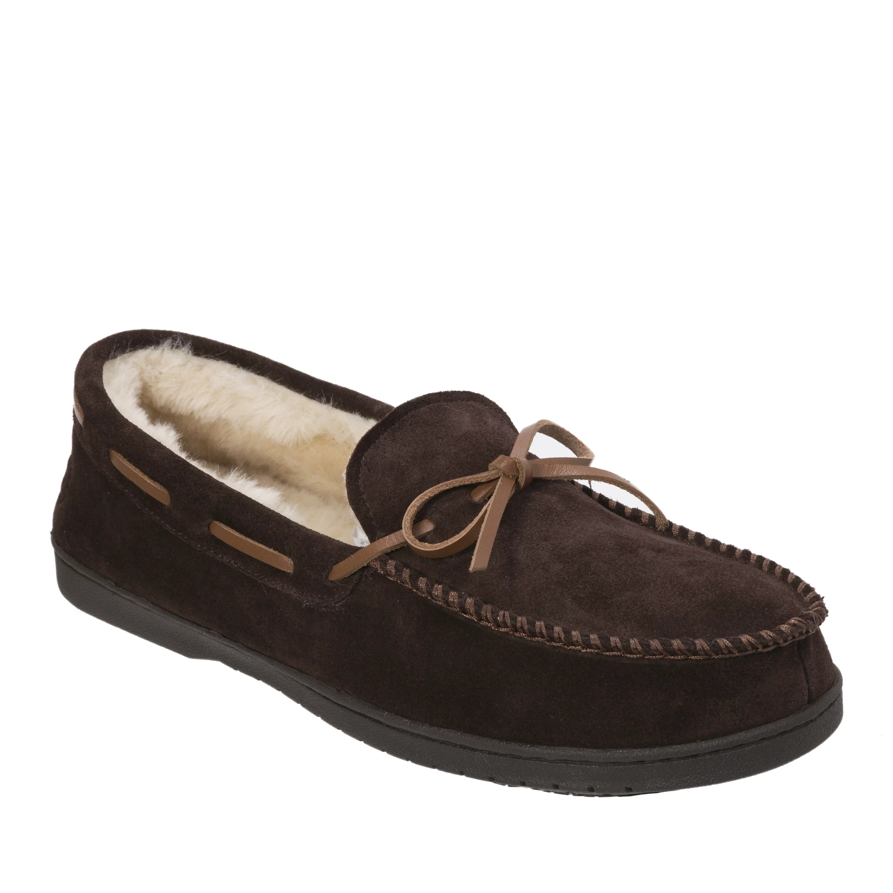 Dearfoams Men's Hudson Genuine Suede Moccasin with Tie