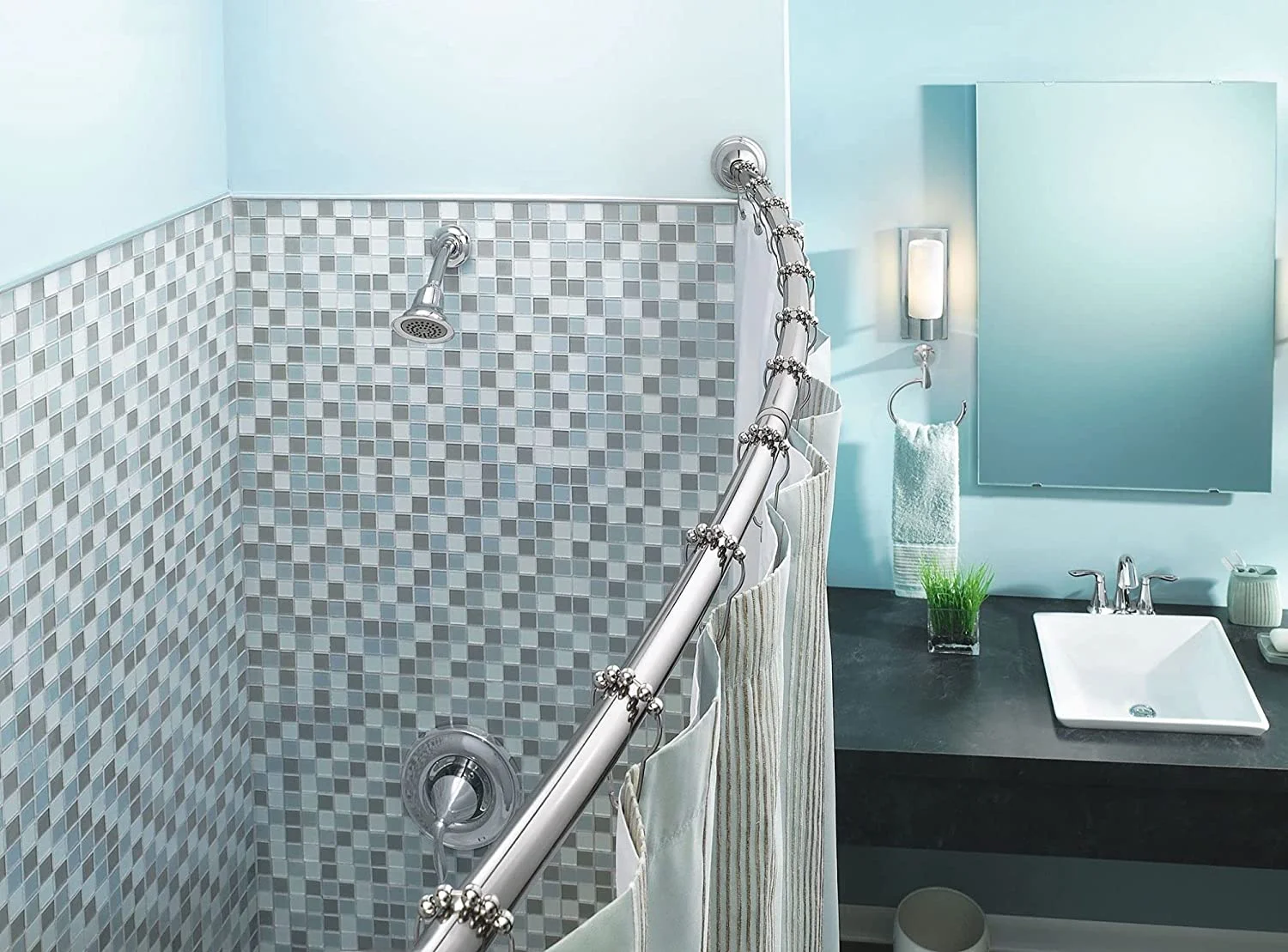 AUCHI DN2141CH 60-Inch Adjustable Stainless Steel Double Curved Shower Rod, Chrome