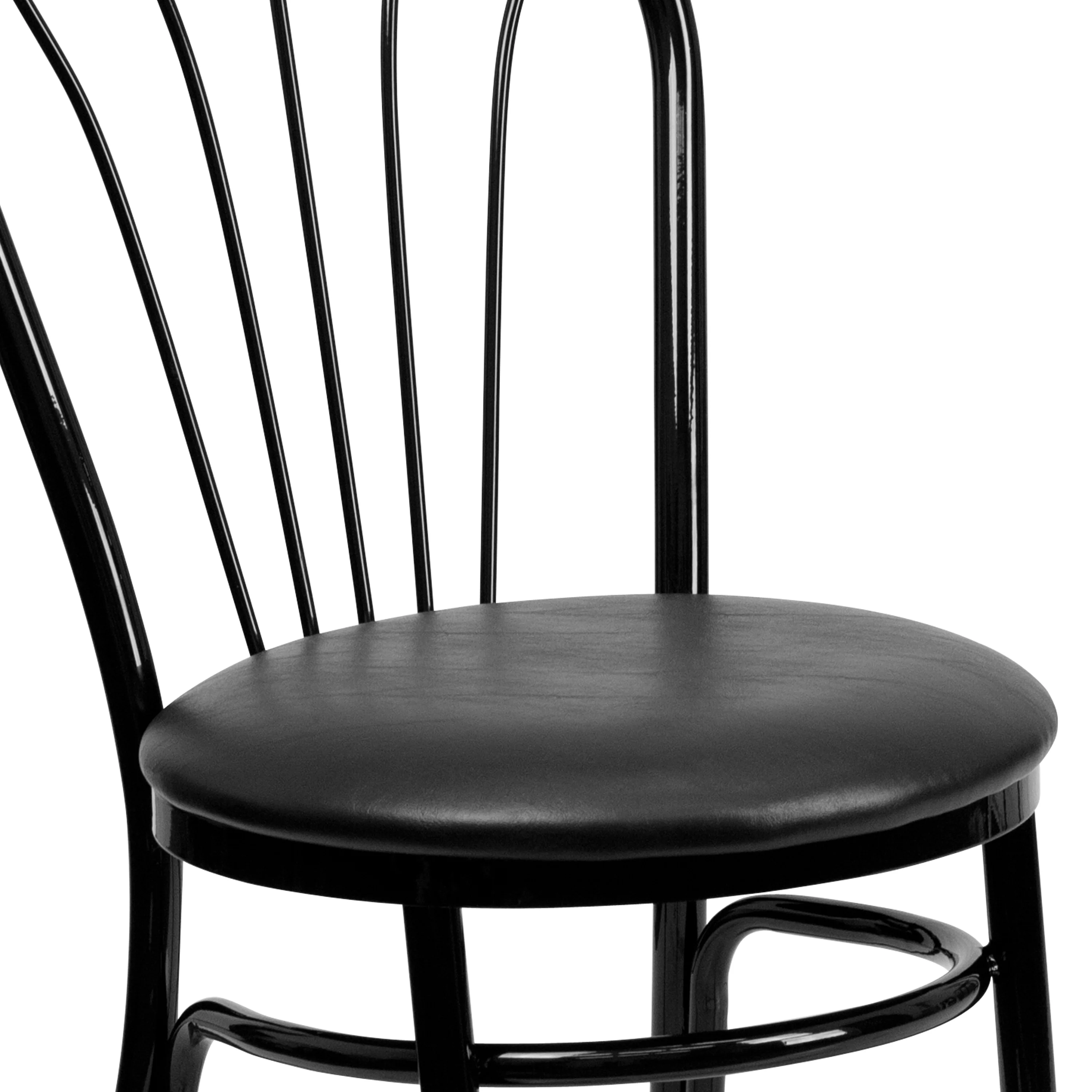 Emma + Oliver Fan Back Metal Chair - Black Vinyl Seat