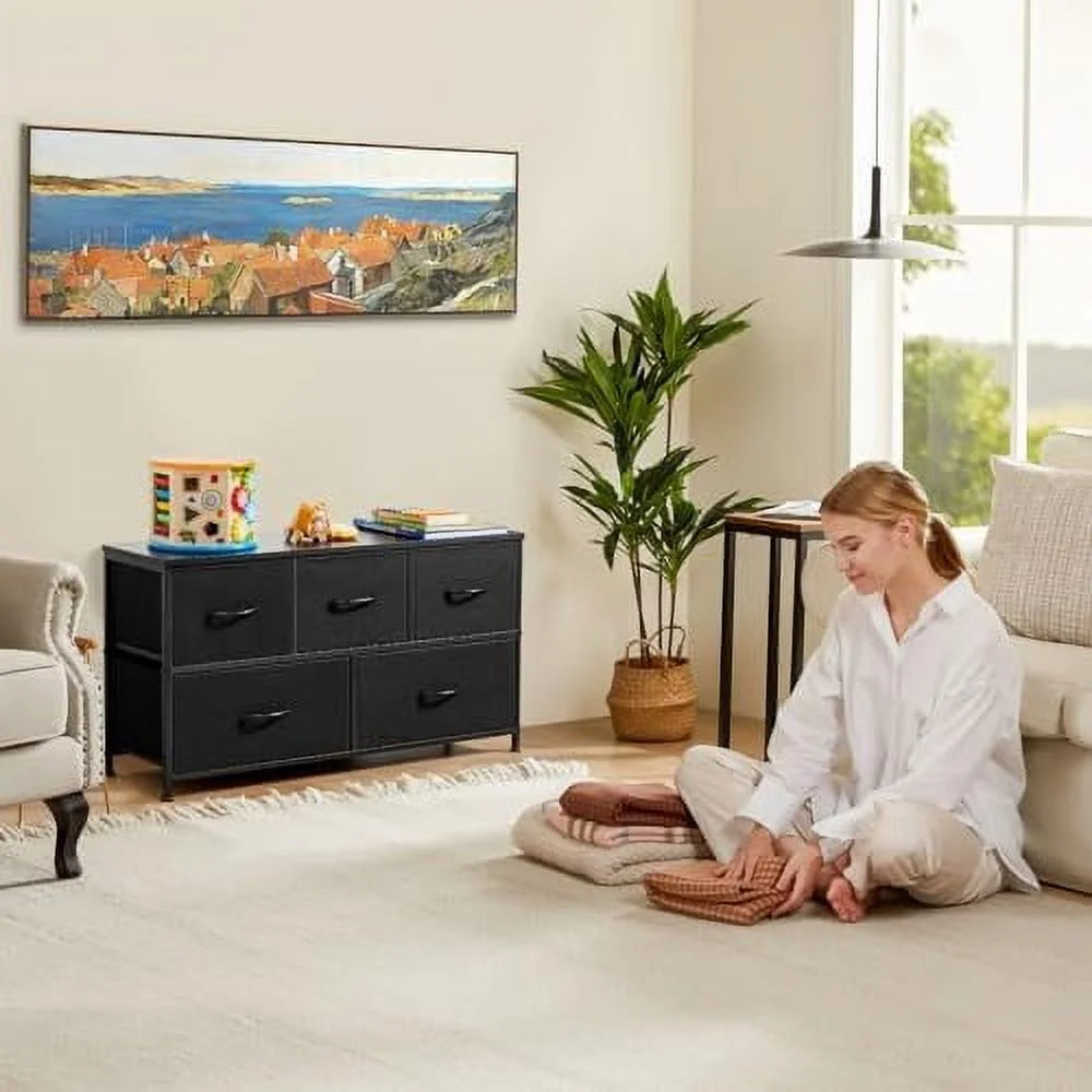 ZFGSUIJN Dresser for Bedroom  Fabric Dresser with 8 Drawers  Tall Double Dresser  Chest of Drawers for Closet  Living Room  Sturdy Steel Frame  Wooden Top  Easy Pull Handle  Rustic Brown