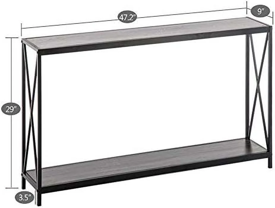 TJUNBOLIFE Grey Narrow Console Table with   2-Tier Slim Entryway Accent Table X Design Sofa  with Metal Frame MDF Wood Hallway Entry Table for Living Room Porch Doorway