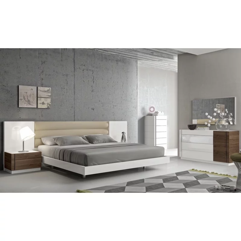 Lisbon Premium 5-Piece Bedroom Set, White & Walnut, King