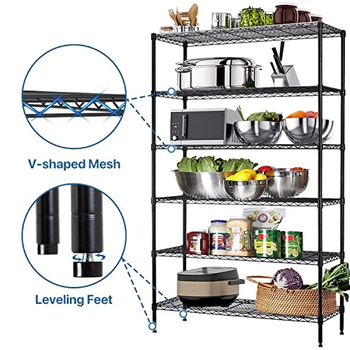 Dkelincs 6-Tier Wire Shelving Metal Utility Steel Storage Shelves for Garage Kitchen Living Room 42