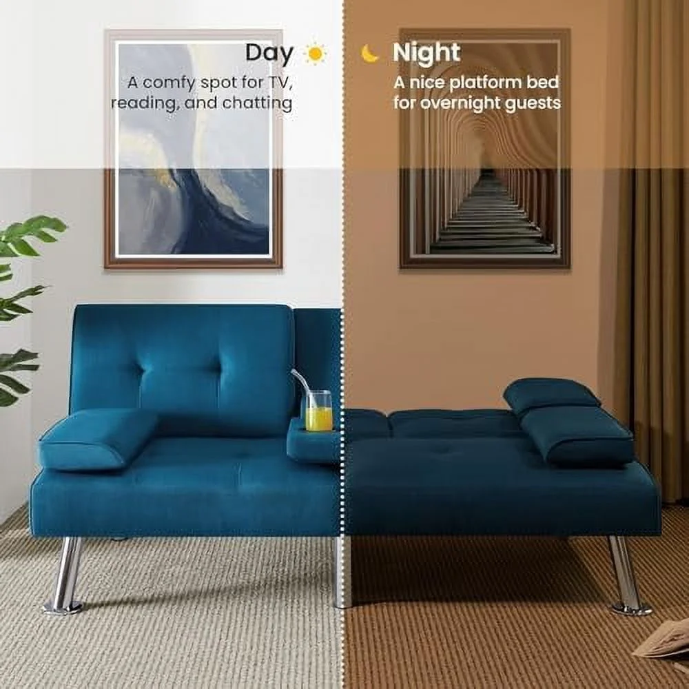 TQJKLFDY Convertible Sofa Bed Adjustable Couch Sleeper Modern Faux Leather Recliner Reversible Loveseat Folding Daybed Guest Bed  Removable Armrests  Cup Holders  3 Angles  772lb Capacity