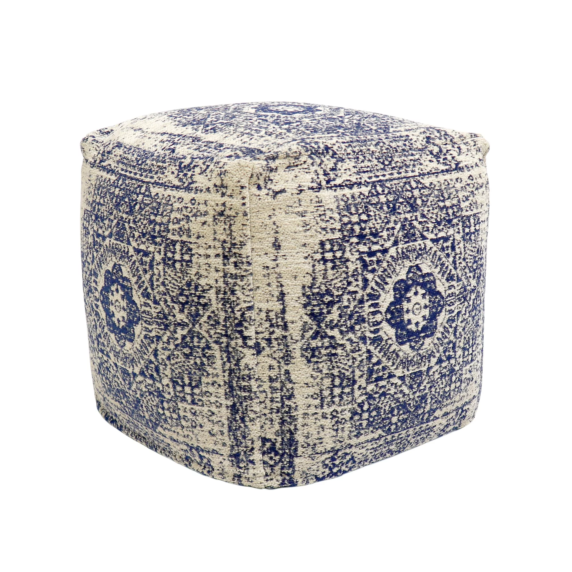 Pasargad Home Grandcanyon Navy/Ivory Cotton Indoor Pouf, 17x17x17