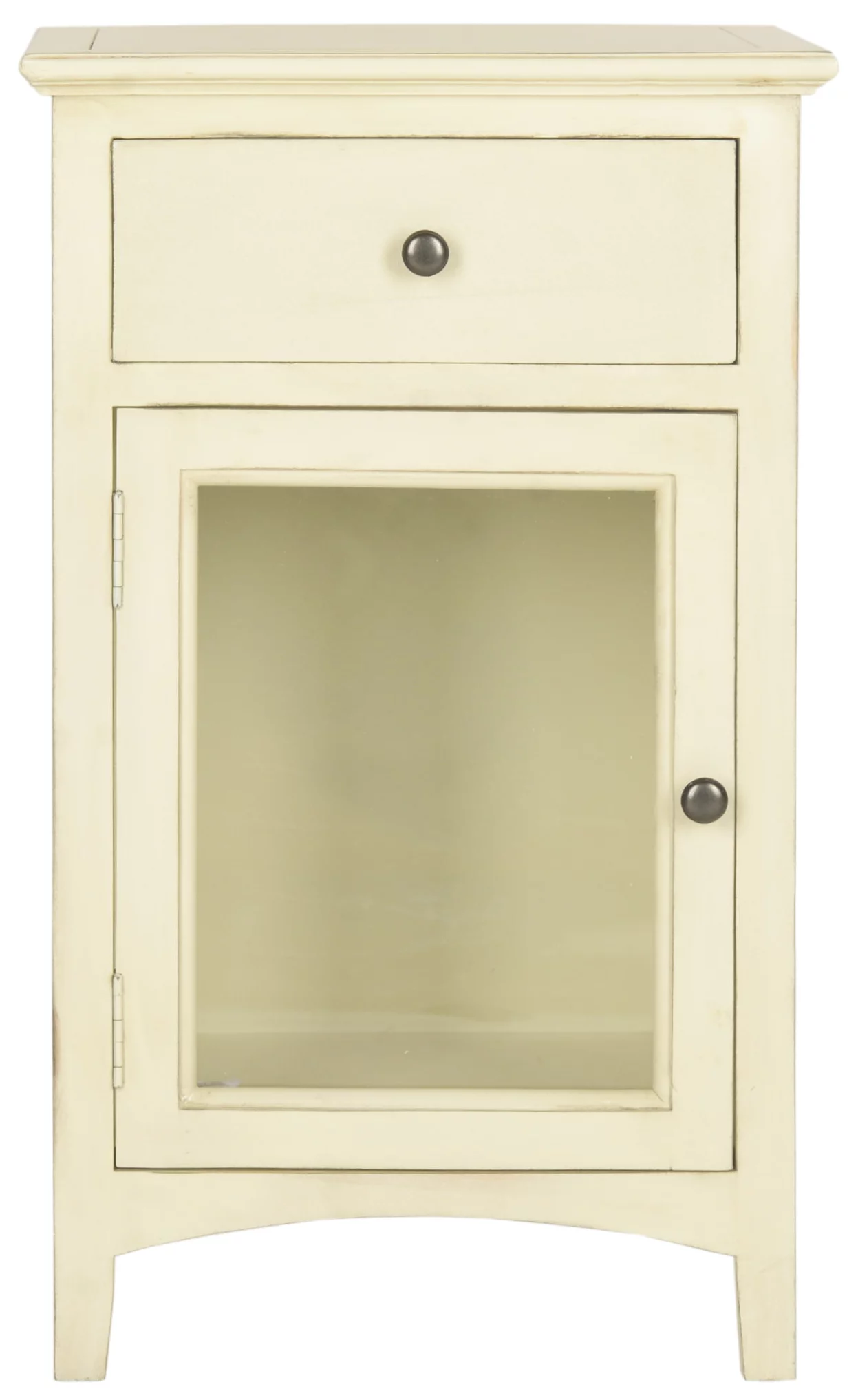 SAFAVIEH Ziva One Drawer Nightstand with Glass Cabinet, Barley