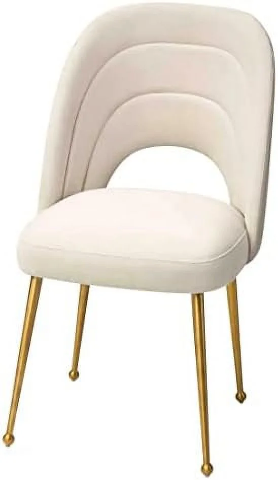 TJUNBOLIFE Sia Dining Chair Modern Beige Side Chair Easy Clean Velvet Upholstered Dining Chair with Brushed Gold Leg