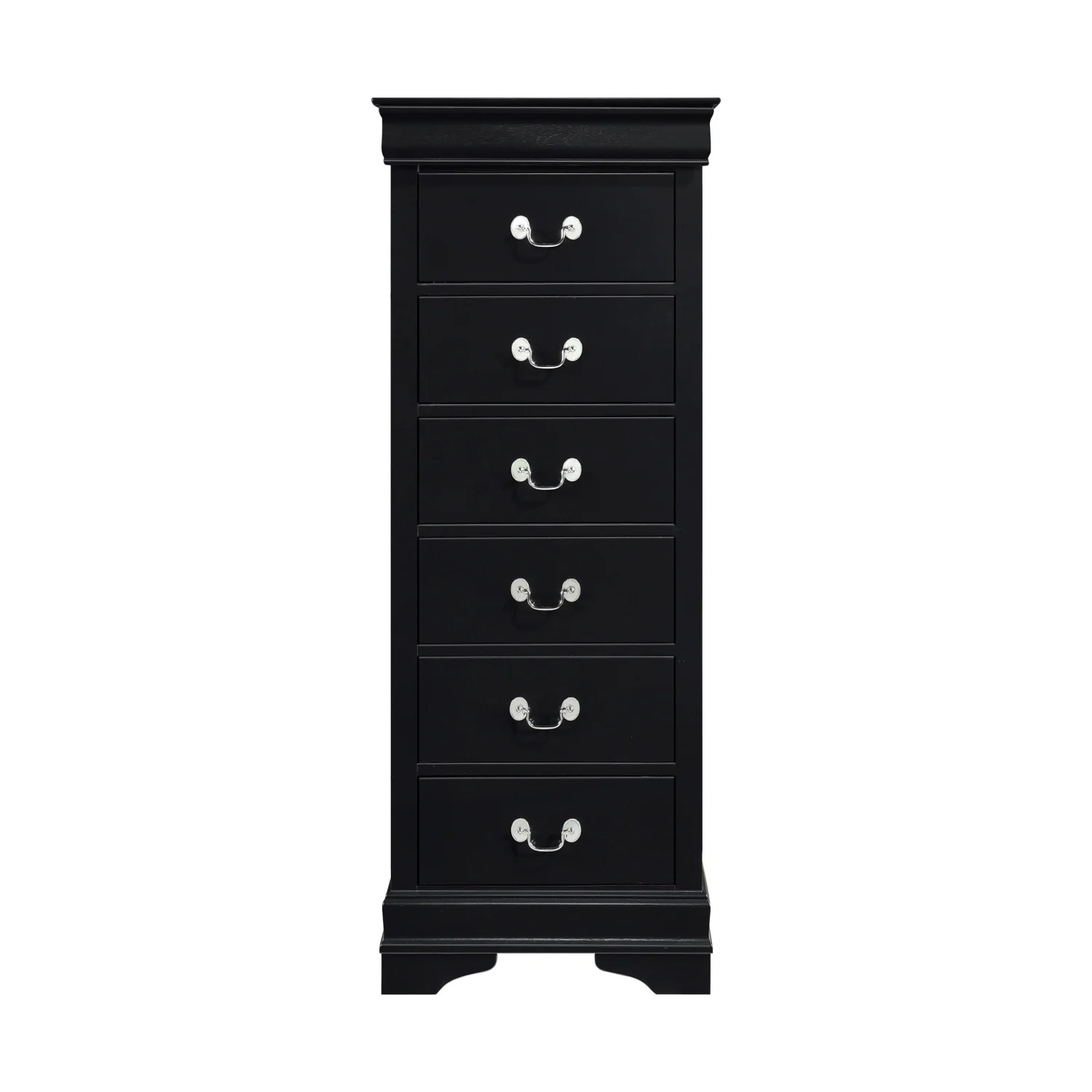 Classic Louis Phillippe Style 7-Drawer Lingerie Chest in Elegant Black Finish with Traditional Design and Hidden Drawers - Wooden Furniture
