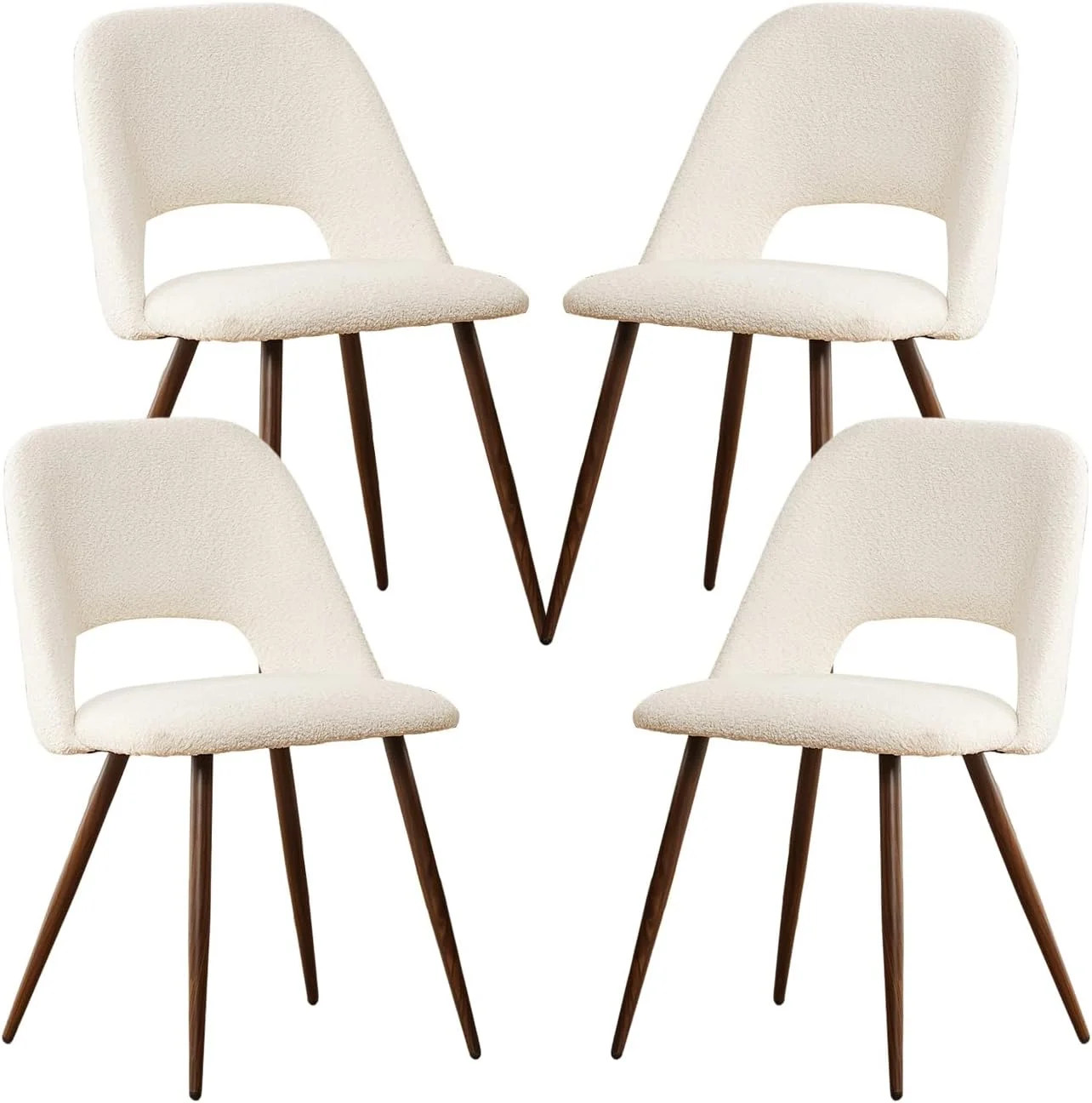 Dining Chairs Set of 4, White Kitchen Chairs Set for 4, Modern Upholstered Kitchen Chair with Metal Legs, Teddy Boucle Fabric Accent Chair for Kitchen/Dining Room/Bedroom/Restaurant, White