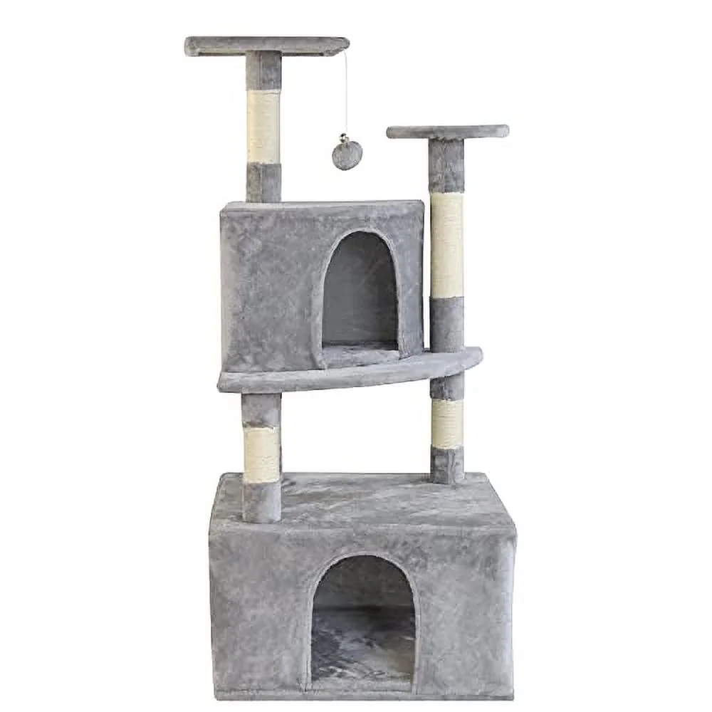 OTLIVE Newly Designed Cat Tree Condo, 46.8'' Multi-Level Large Cat Activity Tree with Cat Scratching Post and Big Cat House (Grey)