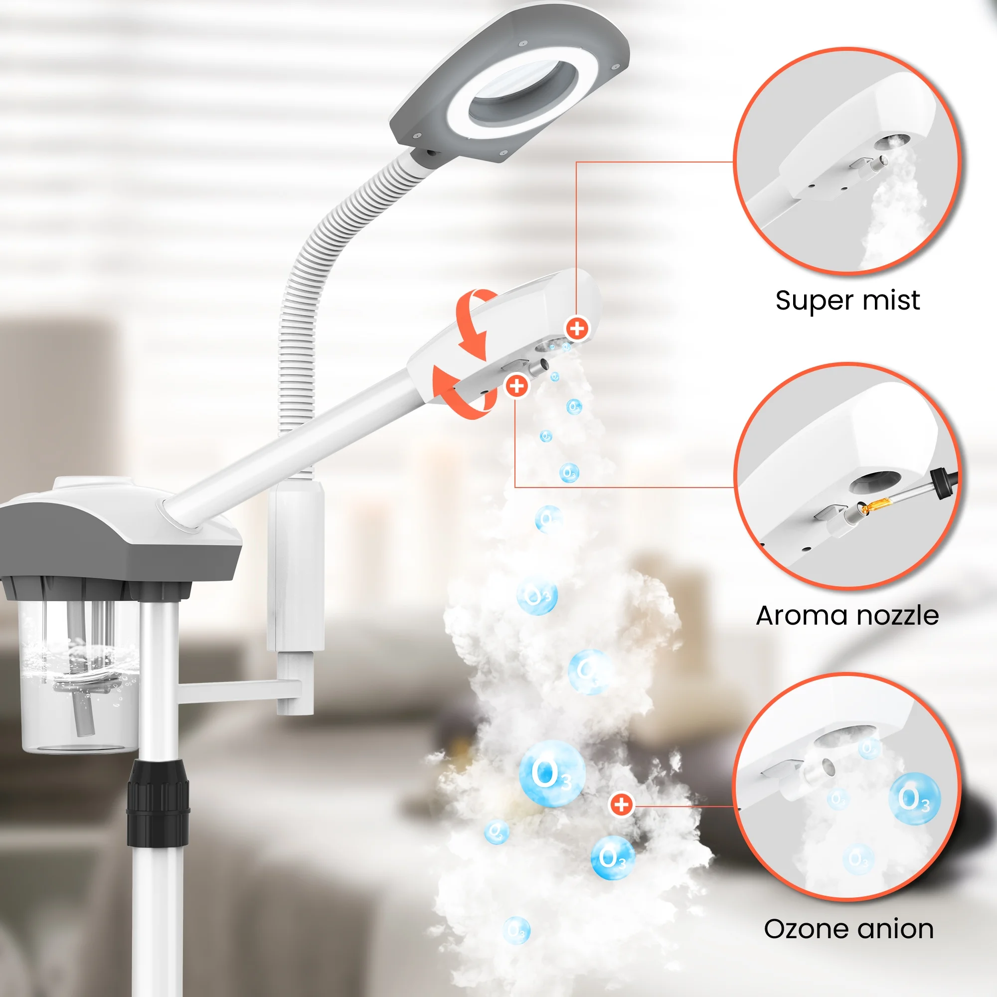 TASALON Professional Facial Steamer Tools for Esthetician, Skin Care and Deep Cleaning, 2 in 1 Face Machine with 3X Magnifying Foldable Arm, Ozone Face Steamer for Facial, Hot Mist Skincare, White