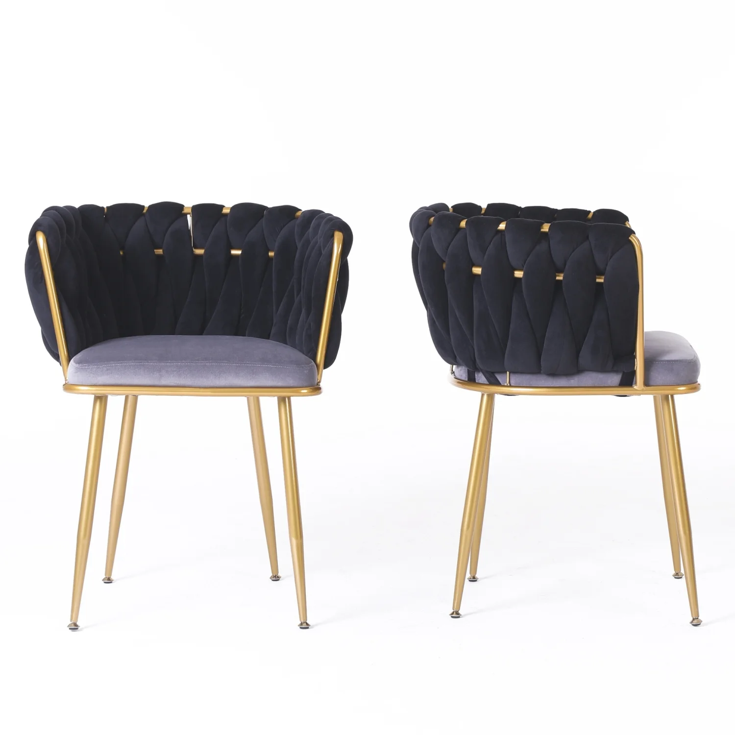 Living Room Chairs Velvet Makeup Vanity Chair with Back Arm Modern Bedroom Accent Chair Elegant Comfy Single upholstered Chair with Gold Metal Legs (black 2 set)