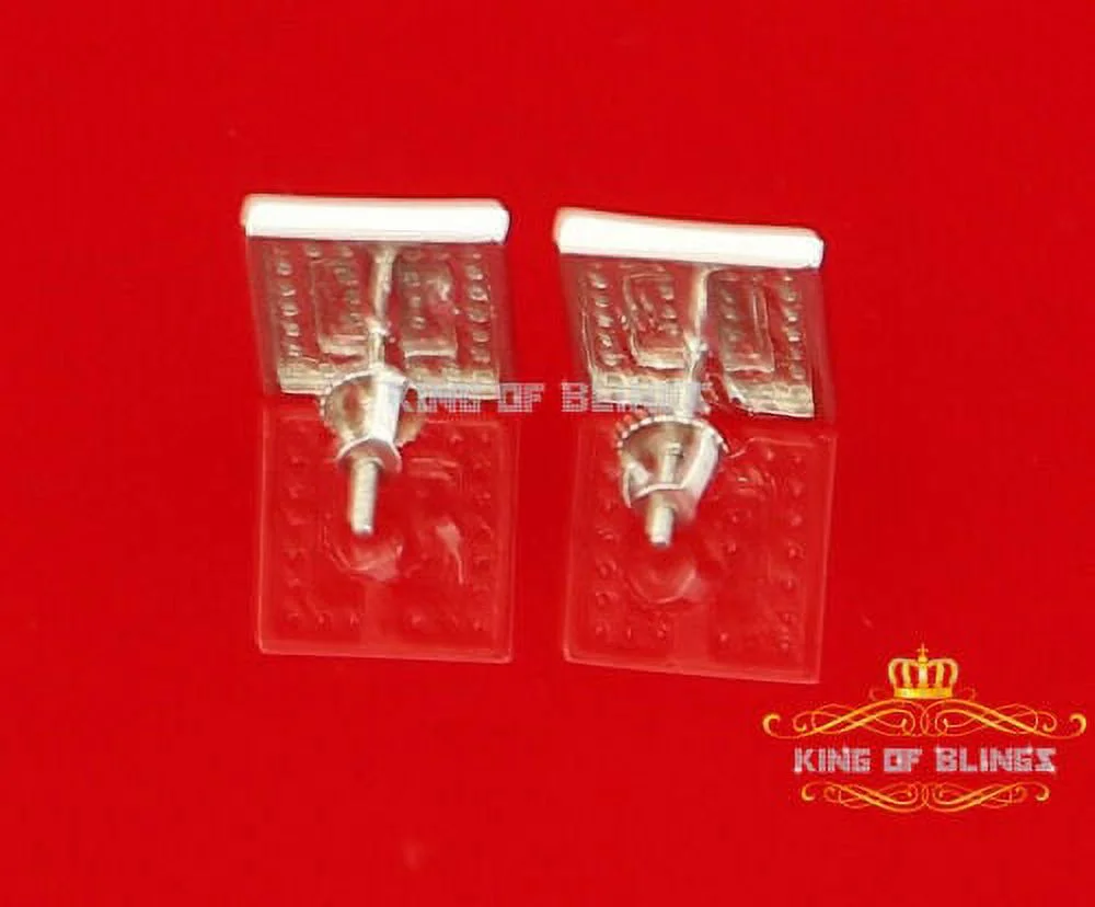 King of Bling's White Sterling Silver 0.66ct Cubic Zirconia Hip Hop Square Stud Women's Earrings