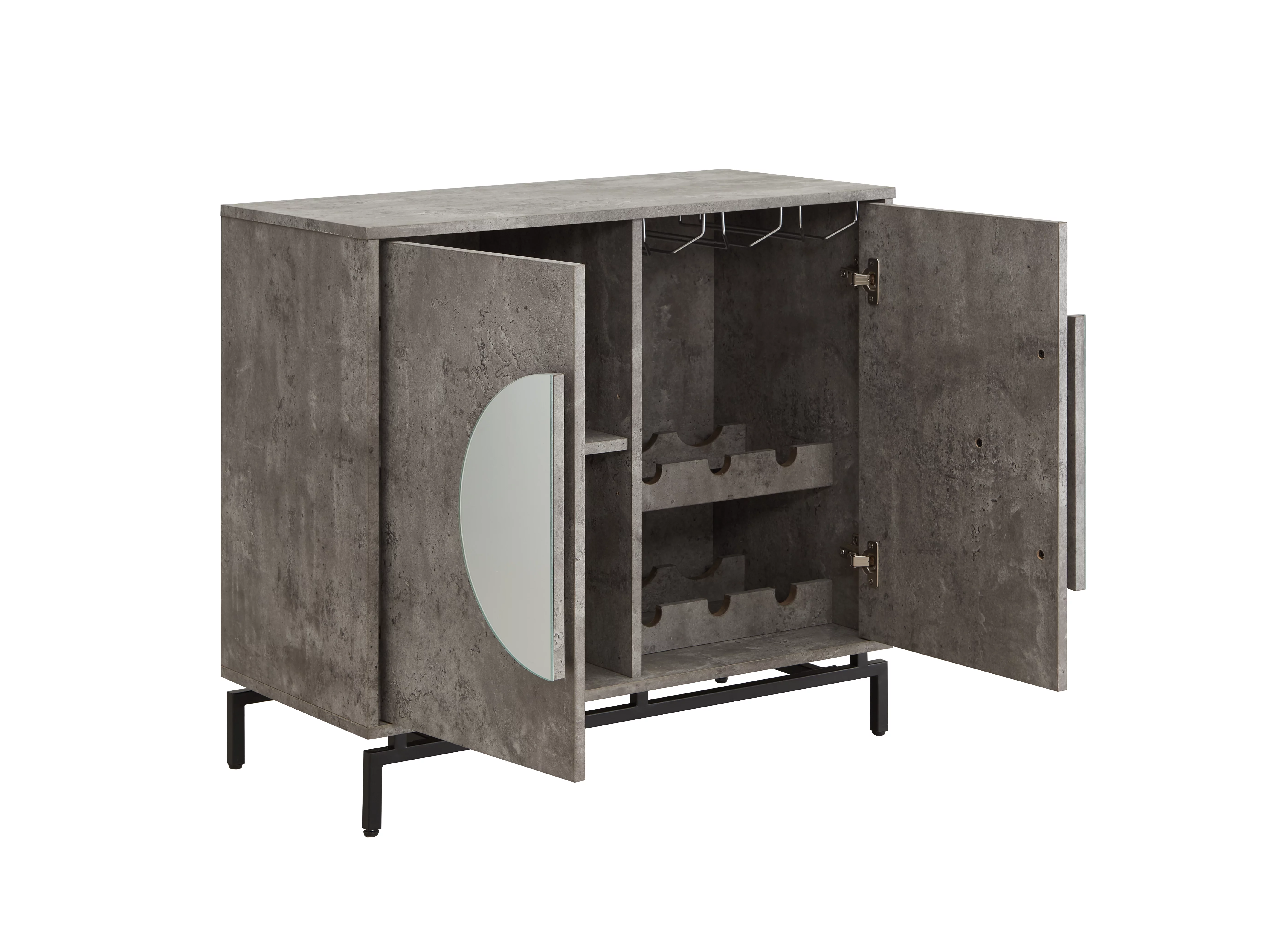 Home Source Cement Console Bar Cabinet with Half Moon Handles