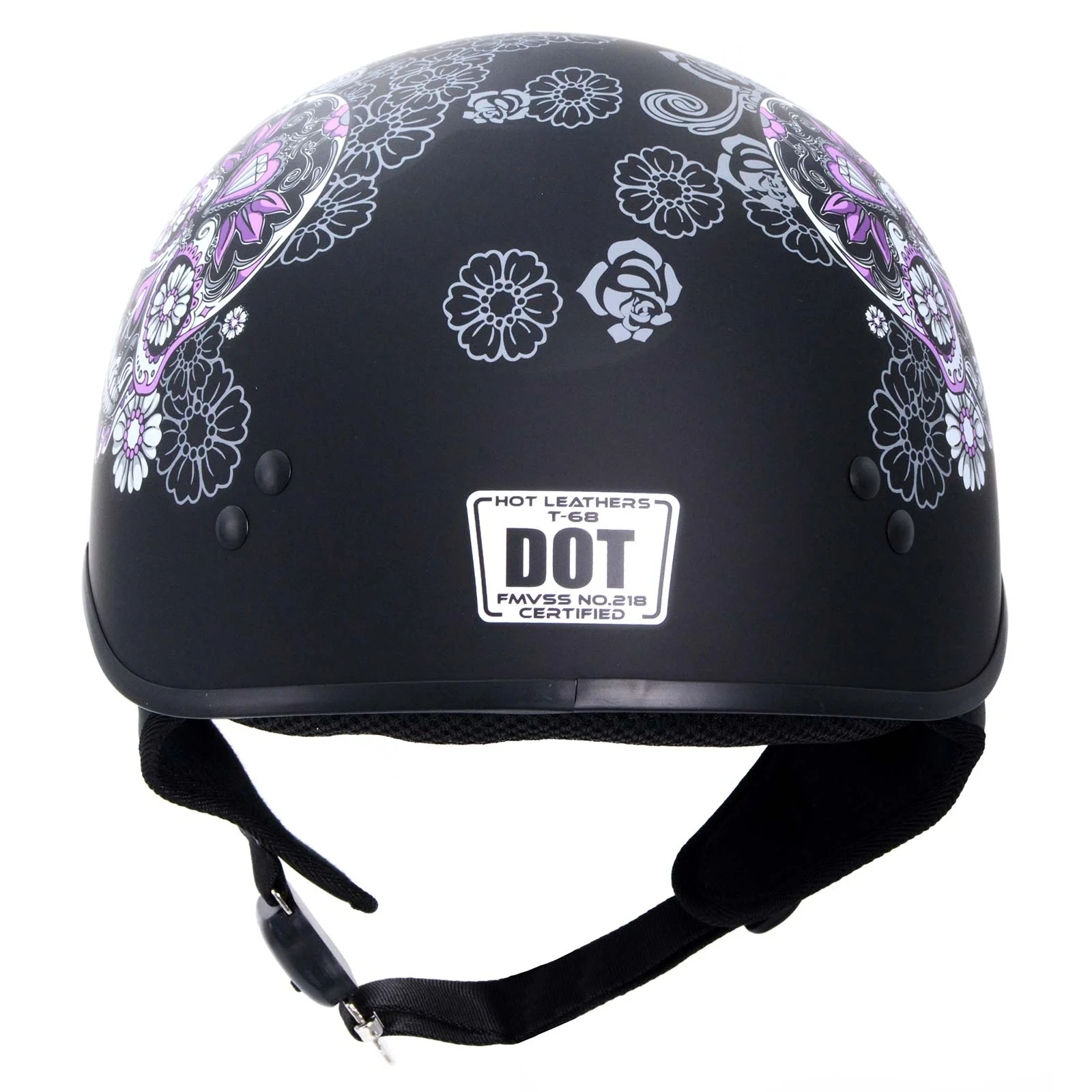 Hot Leathers HLD1031 'Sugar Skull' Flat Black Motorcycle DOT Approved Skull Cap Half Biker Helmet Medium
