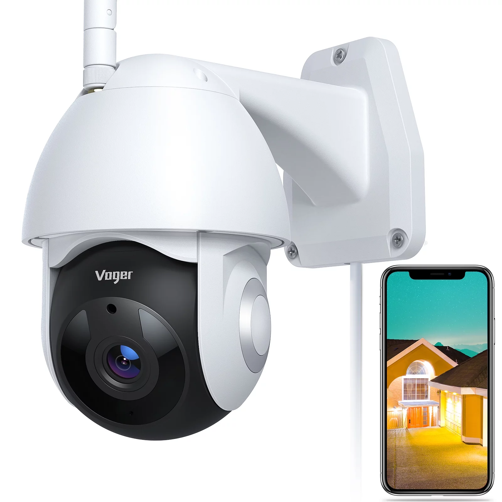 Voger 360° View 1080P Outdoor Smart Security Camera, IP66 Weatherproof, Motion Detection,Night Vision,2-Way Audio,Cloud Stoage Works with Alexa/Google Home, 2.4Ghz Wifi