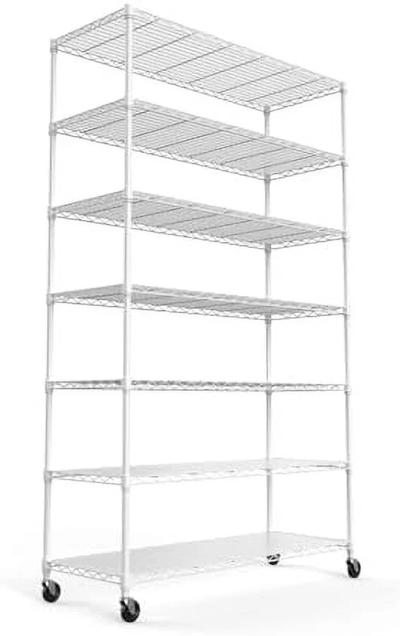 HBROLJF Heavy-Duty Wire Shelving Unit - 7-Tier  2450lbs Capacity  NSF Certified  Adjustable Metal  Rack with Wheels & Liners  82"H x 48"L x 18"D - Ideal for Kitchen  Garag