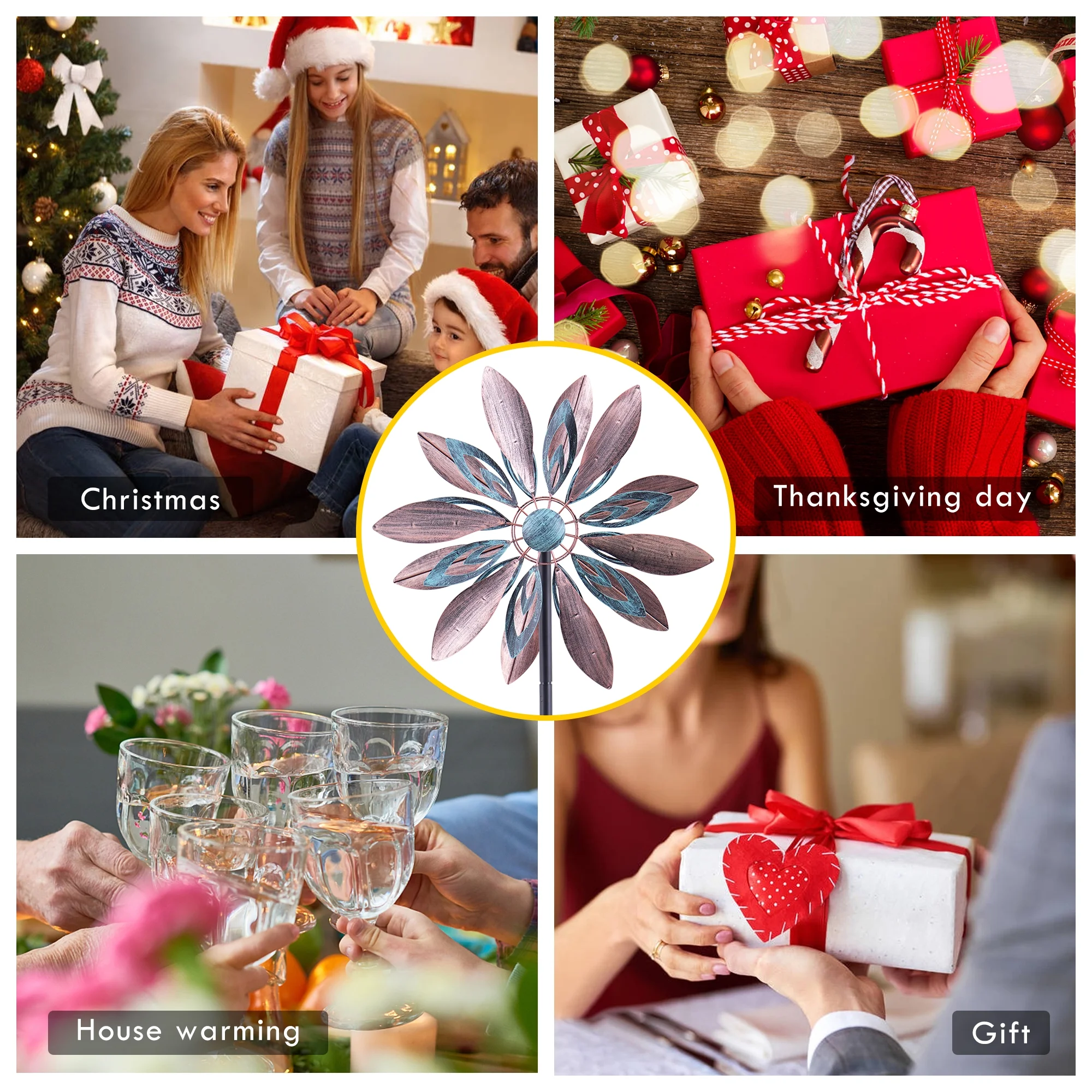 Hourpark 75 Inch 3D Kinetic Metal Wind Rotator For Garden Decor, Double-side Design, Blue&Brown wind spinner yard spinner windmill garden wind spinners kinetic sculptures magic windmill windmill garde