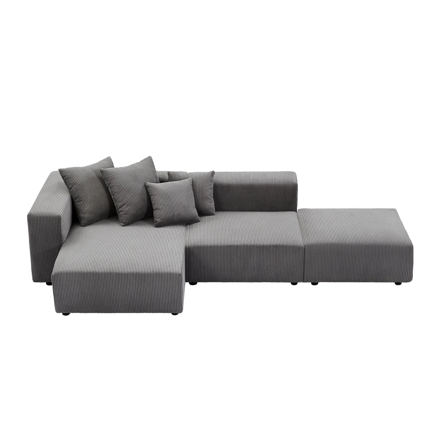 DeeHome Soft Corduroy Sectional Modular Sofa Set, Small L-Shaped Chaise Couch for Living Room, Apartment, Office, Gray