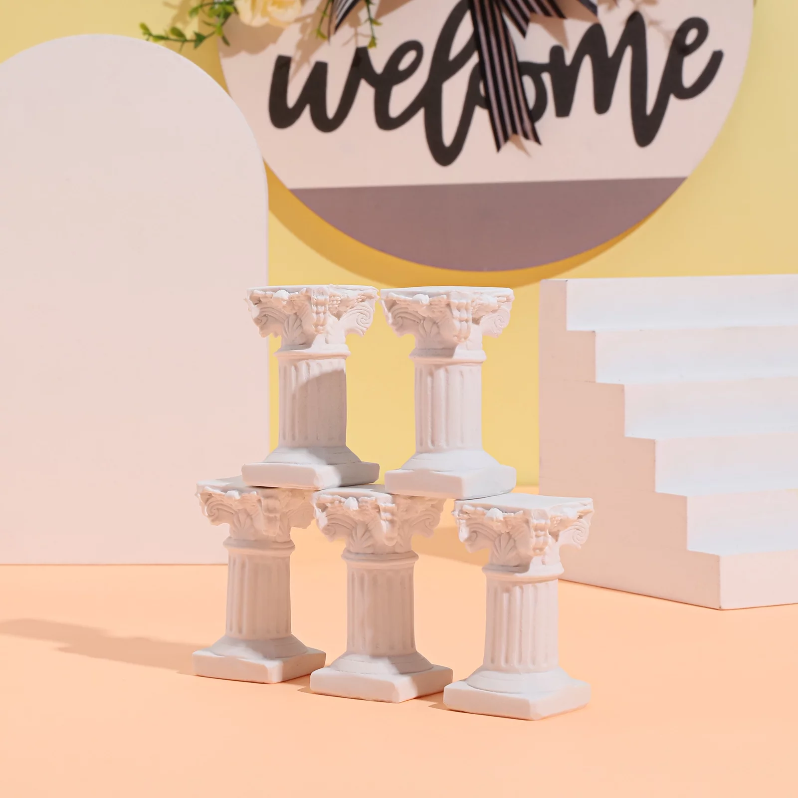 Guichaokj 5Pcs Roman Pillar Statues Resin Pedestal Stand Roman Pillar Greek Column Statues