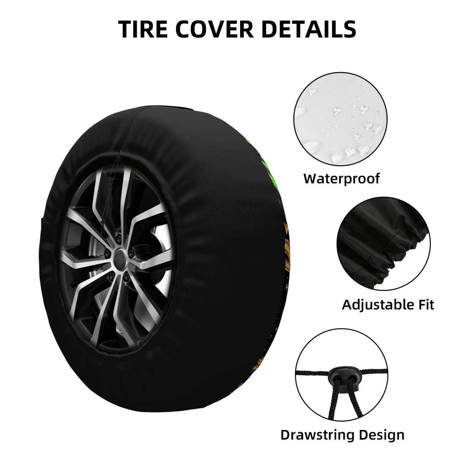 Easygdp Mardi Gras3 Wheel Sun Guard, Spare Tire Cover,Universal Trailer Suv Truck Camper Travel,Easy To Install And Remove -14 Inch
