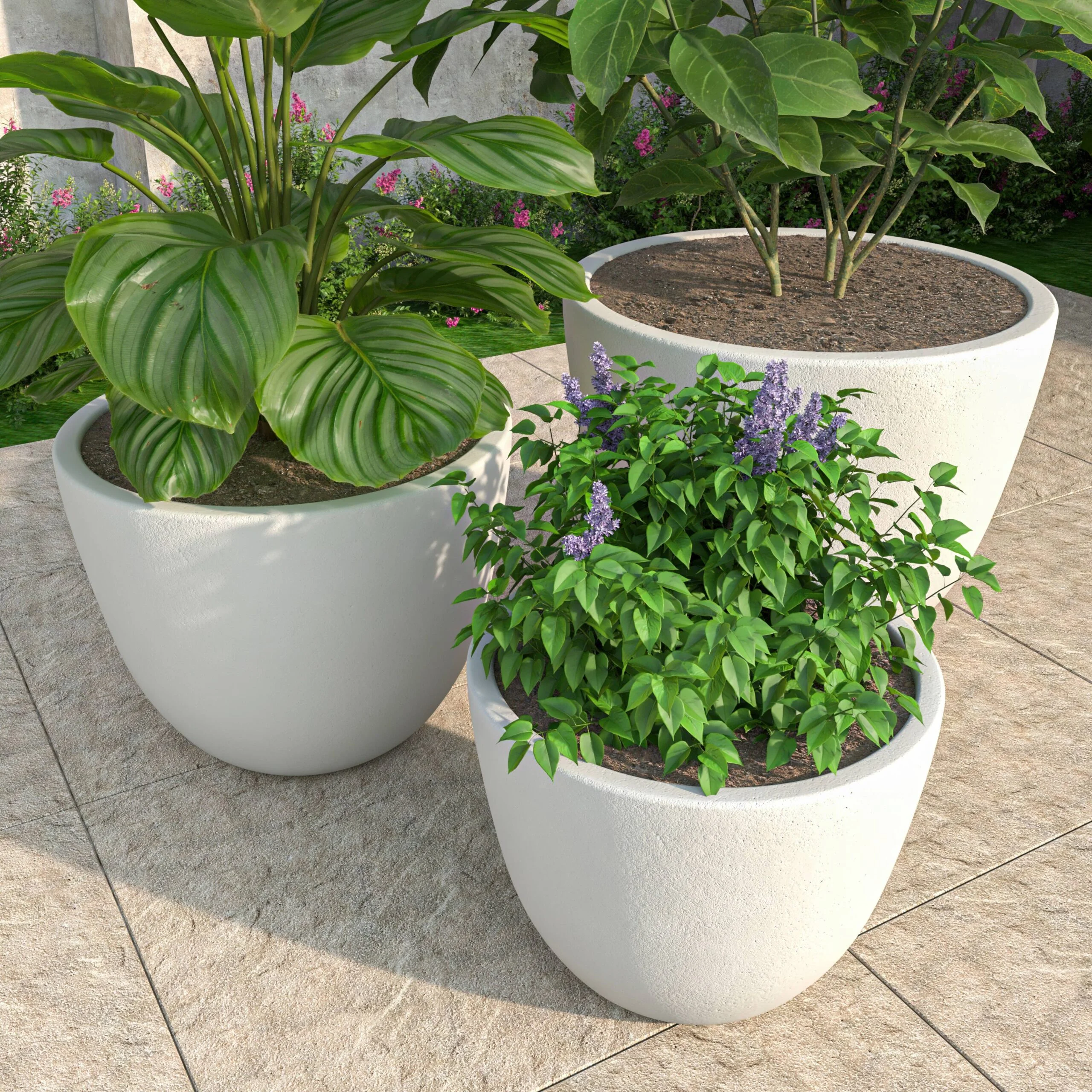 LeisureMod Dahlia Mid-Century Modern 3-Piece Planter Set in Fiberstone and MGO Clay for Indoor and Outdoor (White)