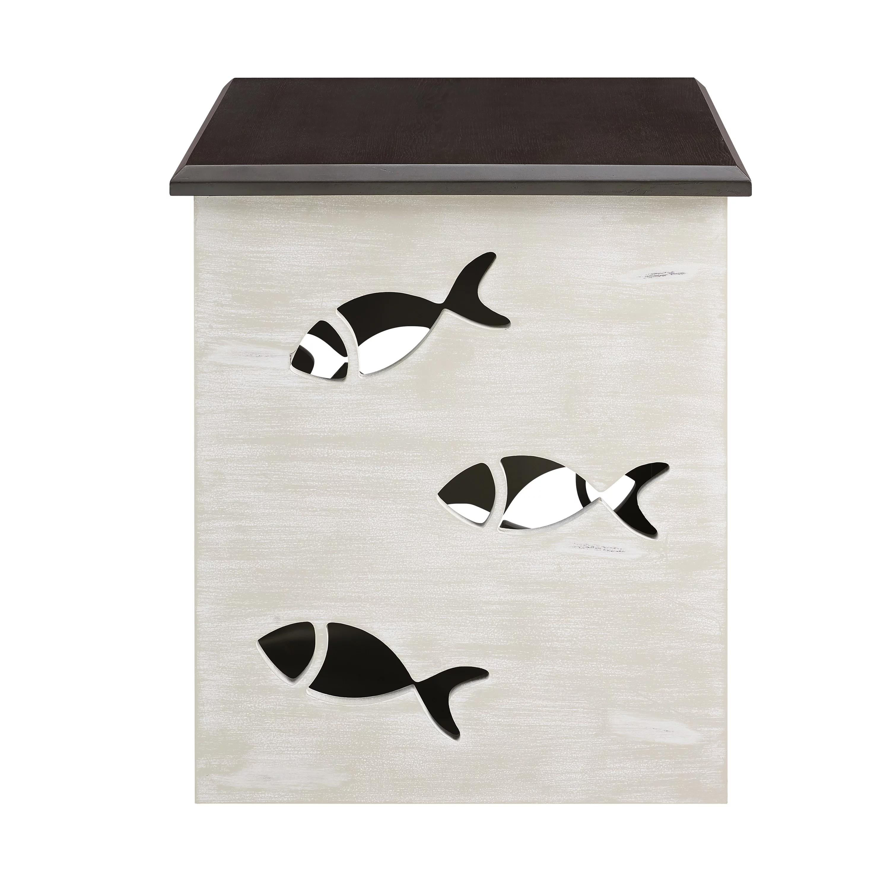 Creekview Coastal Square Metal Accent Side Table with Cutout Fish, Gray Top and Cream Base