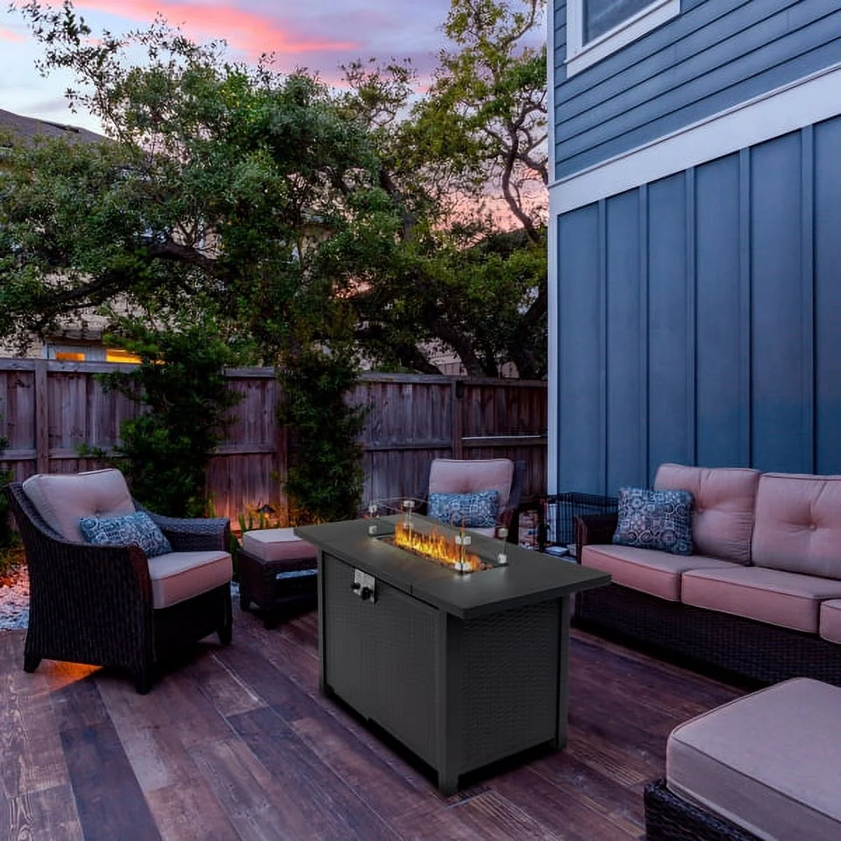 Capri 43-Inch Fire Table，50000 BTU Gas Firepit with Volcanic Stone Black