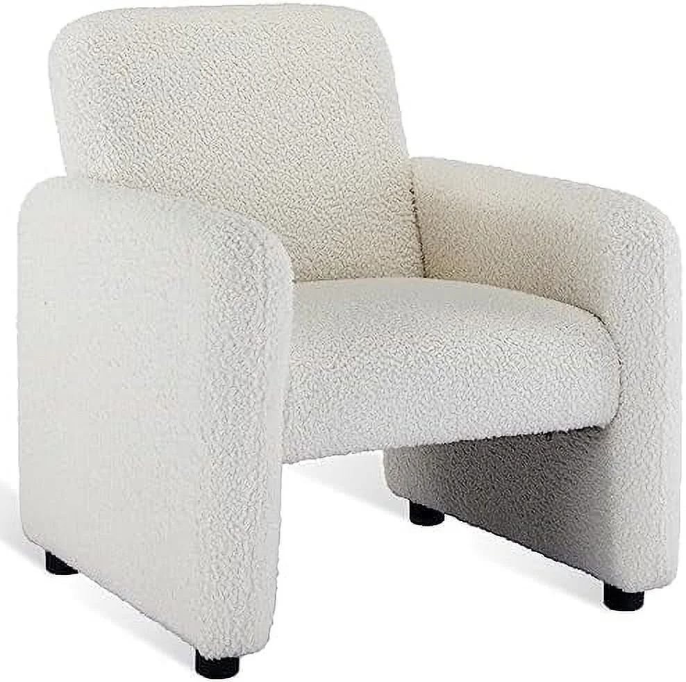 CKPFVY Faux Fur Accent Chair Teddy Boucle Chair  Fluffy Barrel Accent Chair with Arms Upholstered Modern Guest Chair Small Reading Chair with High Back for Bedroom Reception (Black)